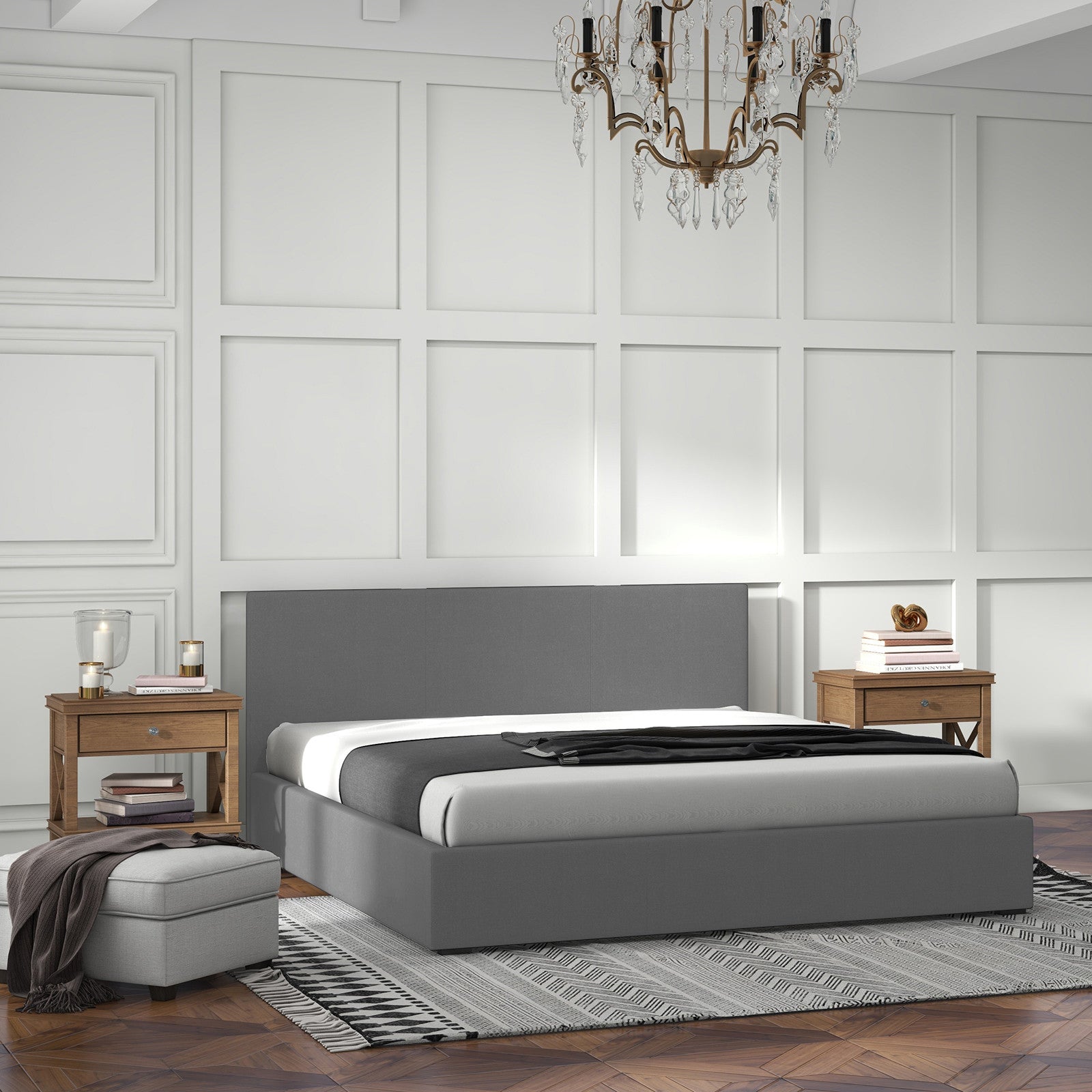 Milano Luxury Gas Lift Bed with Headboard (Model 1) - Grey No.28 - Double-1902483614675898375