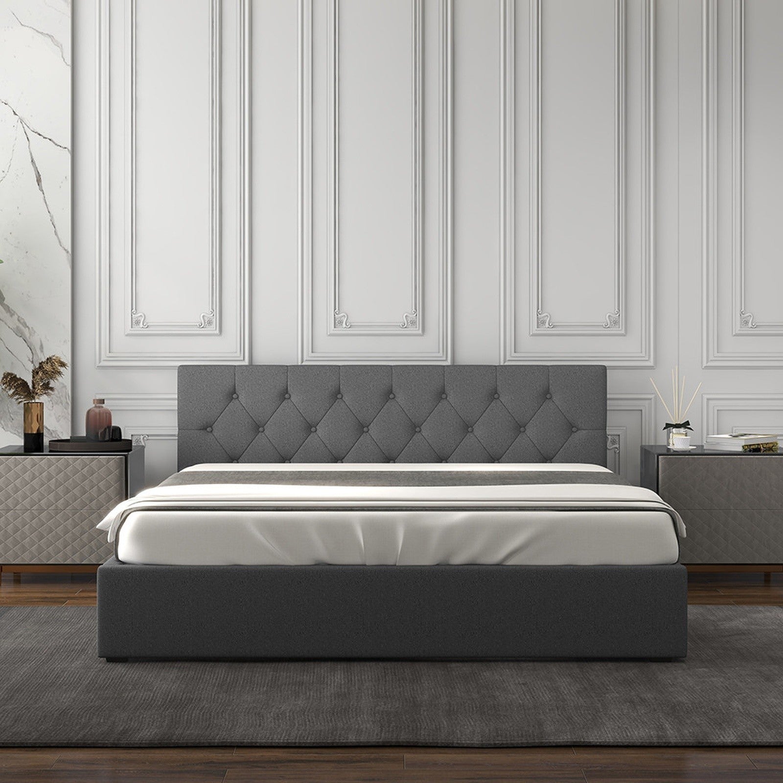 Milano Capri Luxury Gas Lift Bed With Headboard (Model 3) - Grey  No.28 - King-1951134895086637061