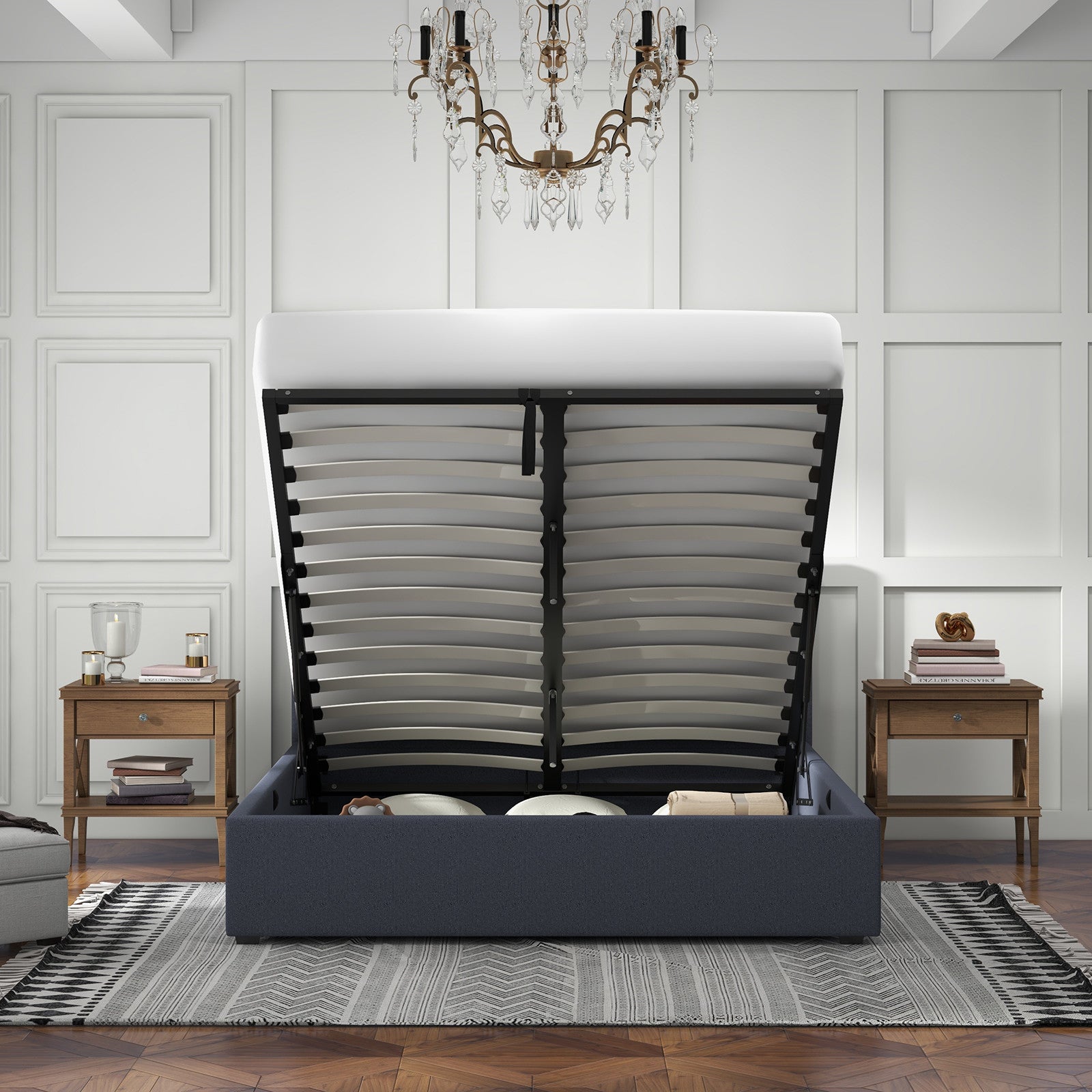 Milano Luxury Gas Lift Bed with Headboard (Model 1) - Charcoal No.35 - King Single-1899951224053174274
