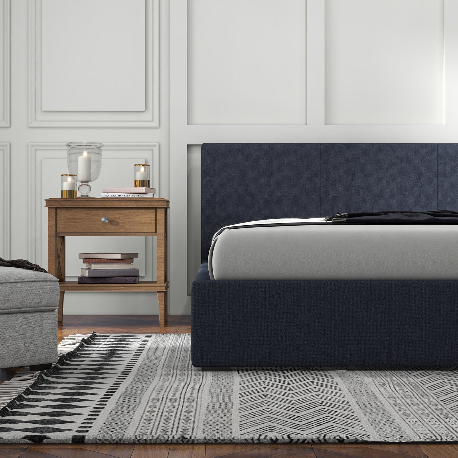 Milano Luxury Gas Lift Bed with Headboard (Model 1) - Charcoal No.35 - King Single-1899951224053174275