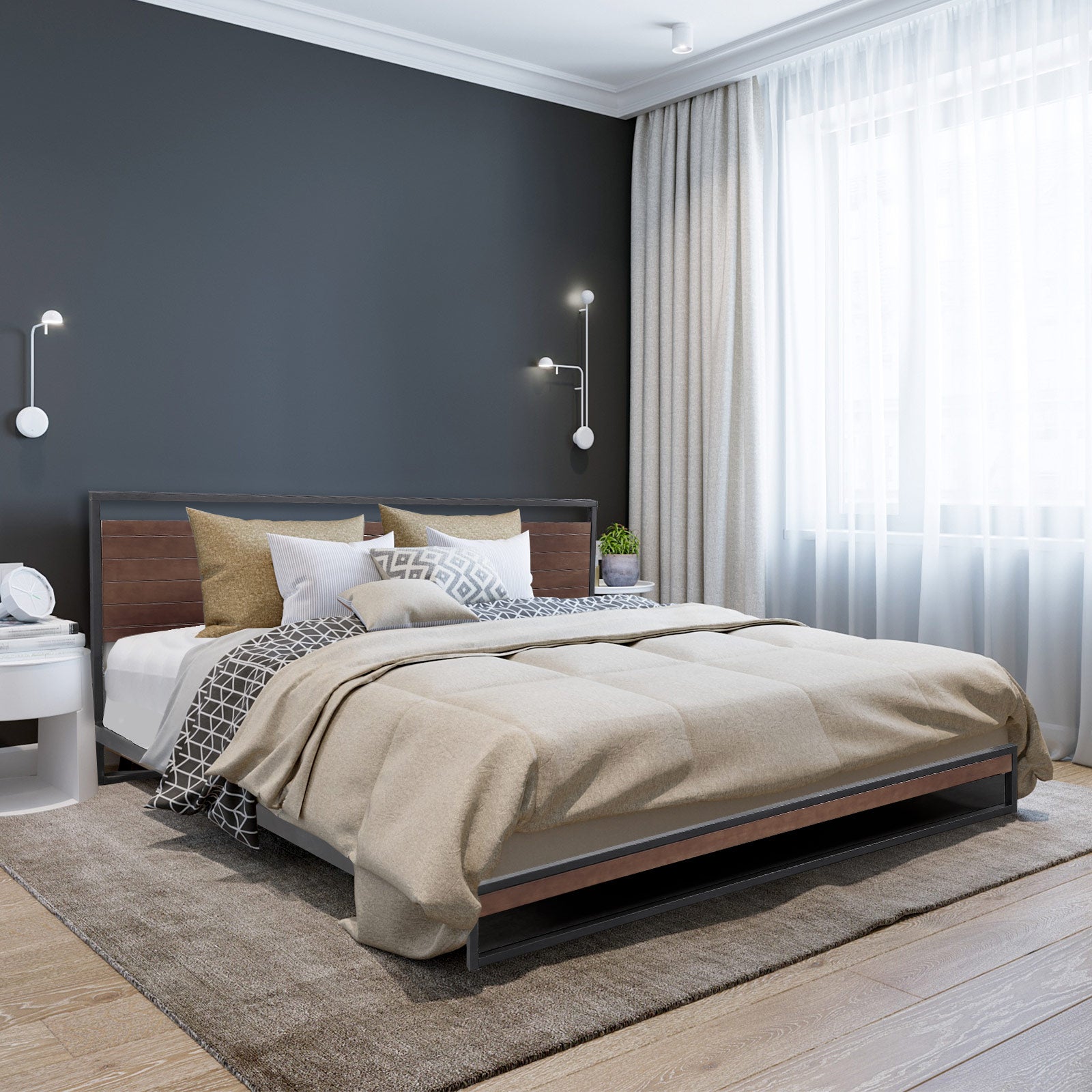 Milano Decor Azure Bed Frame with Headboard � Black - Single-1889884895556276231