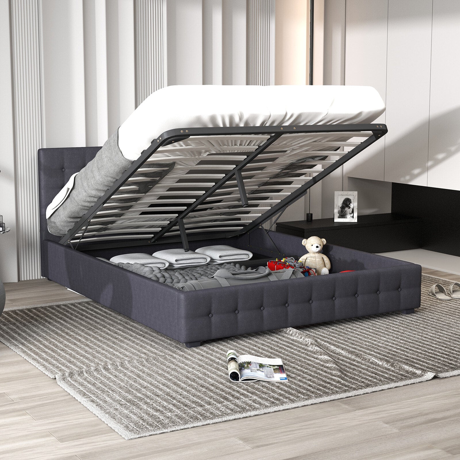 Milano Decor Eden Gas Lift Bed - Dark Grey - King Single