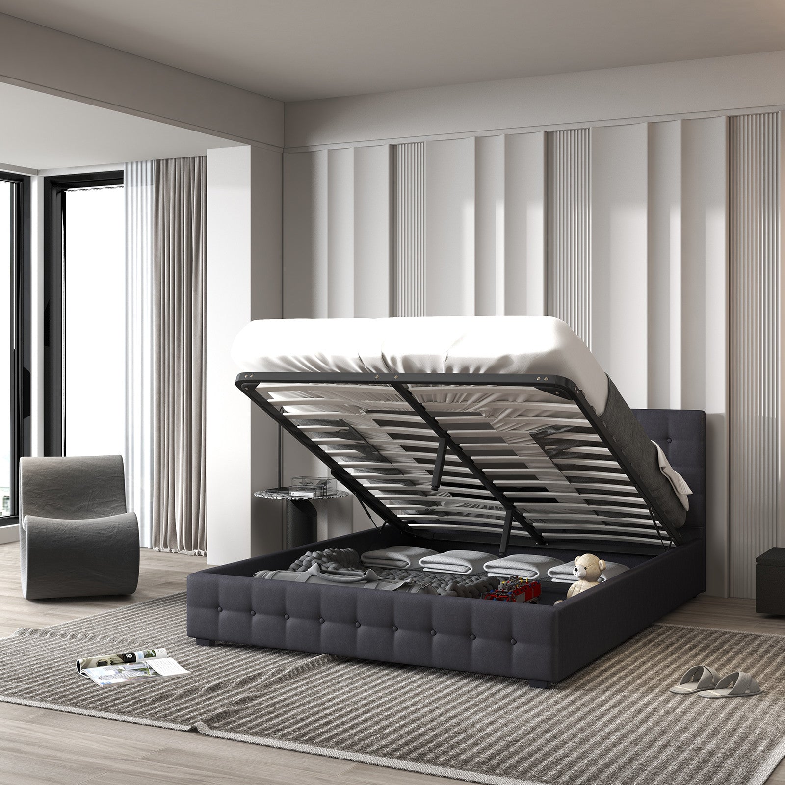 Milano Decor Eden Gas Lift Bed - Dark Grey - Queen-1951134897842294786
