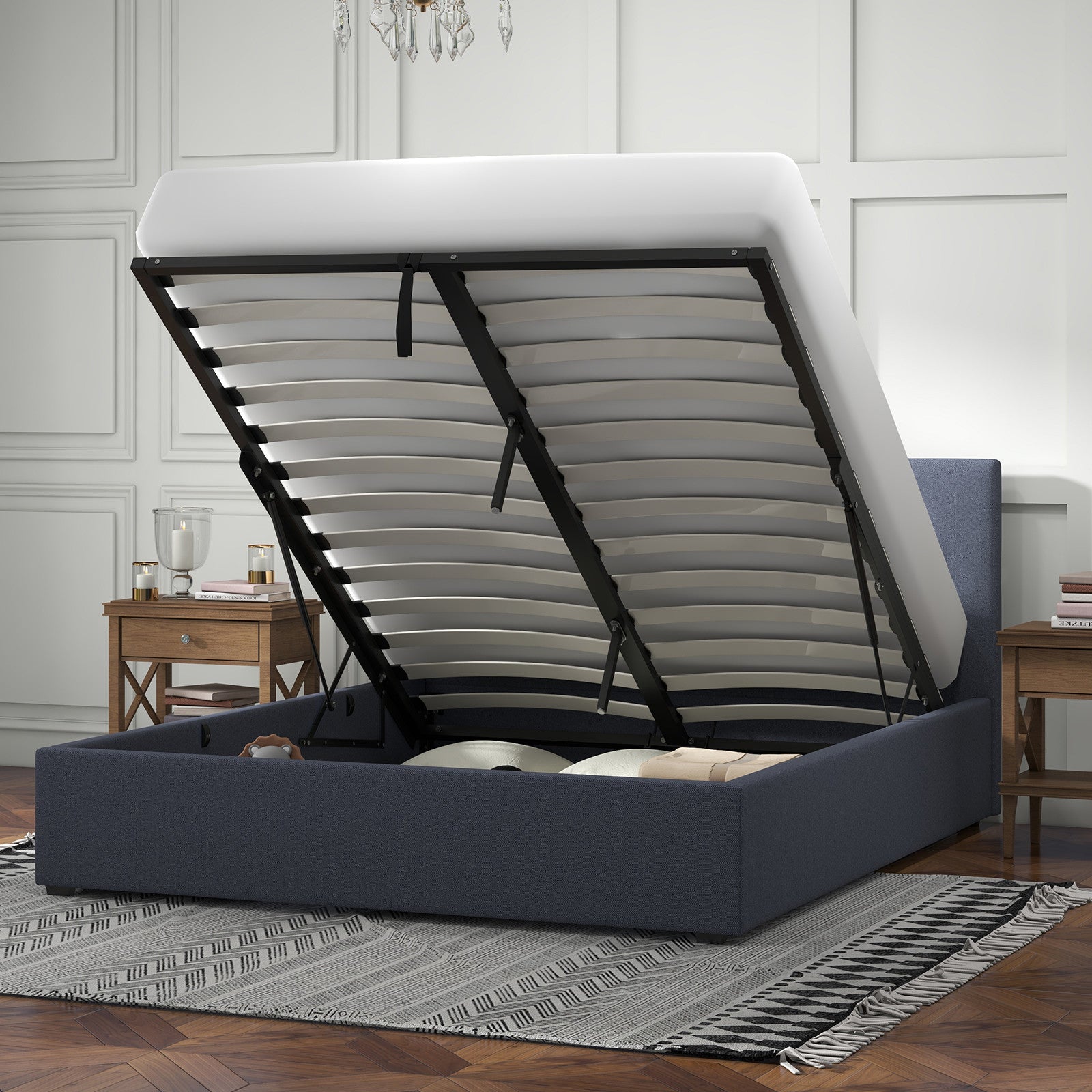 Milano Luxury Gas Lift Bed with Headboard (Model 1) - Charcoal No.35 - Double-1899951225365991425