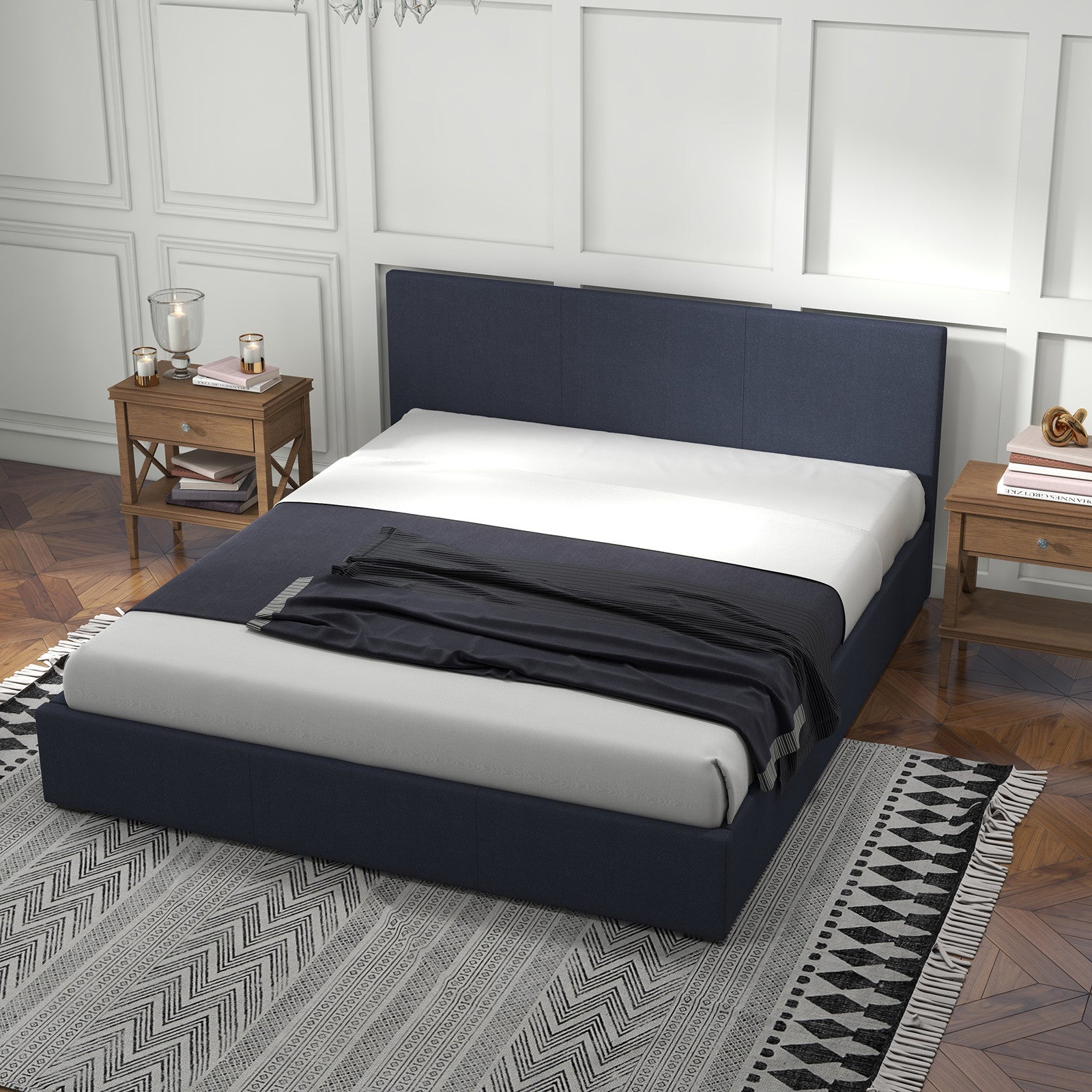 Milano Luxury Gas Lift Bed with Headboard (Model 1) - Charcoal No.35 - Double-1899951225365991430