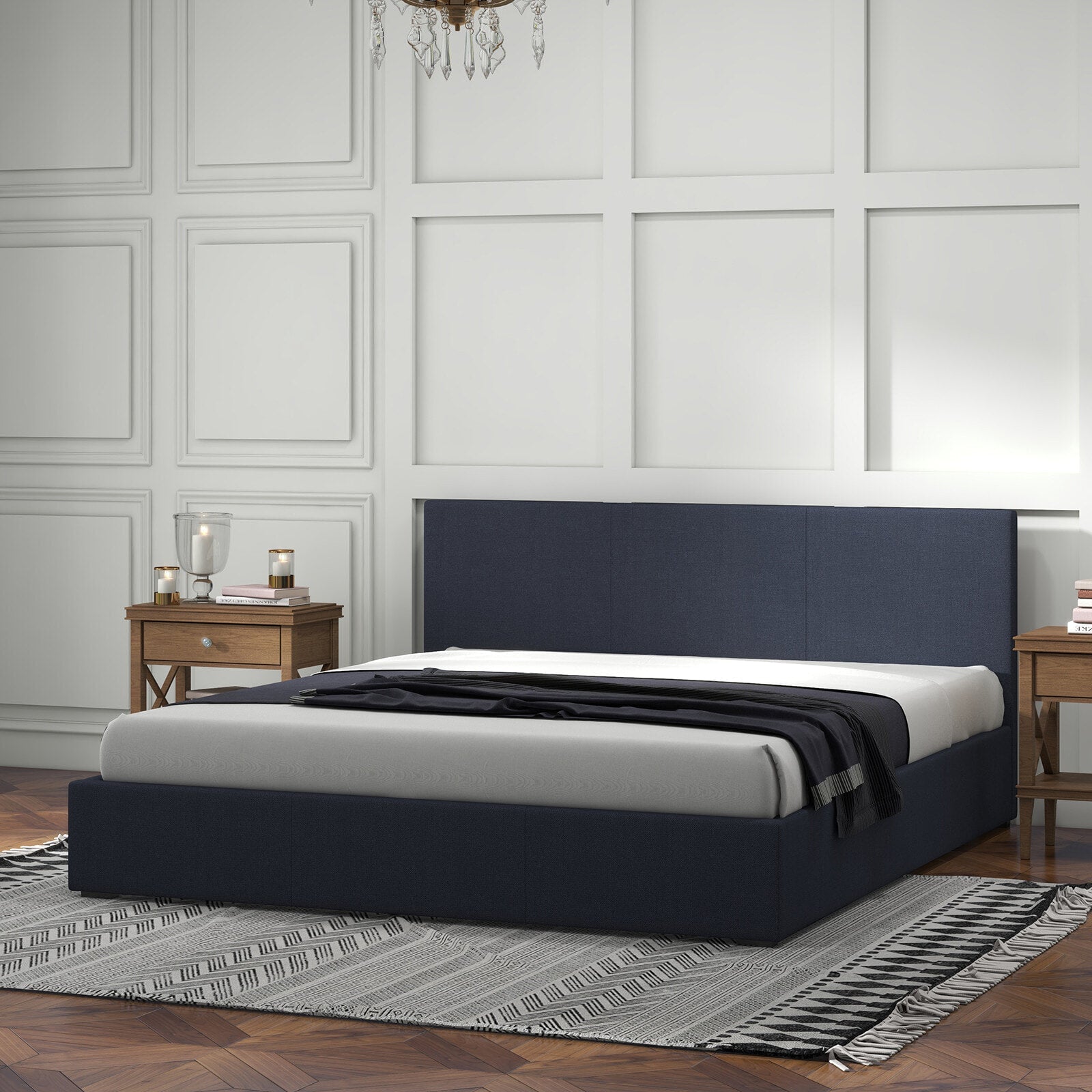 Milano Luxury Gas Lift Bed with Headboard (Model 1) - Charcoal No.35 - Queen