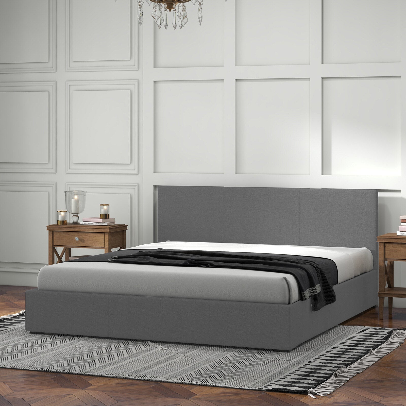 Milano Sienna Luxury Bed with Headboard (Model 2) - Grey No.28 - King Single