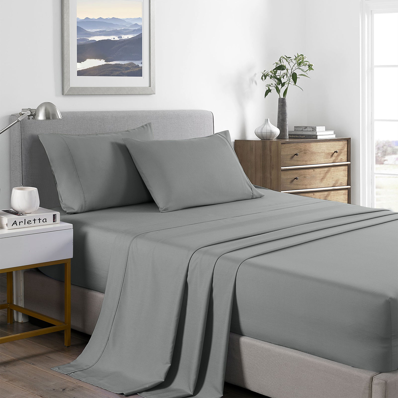 Royal Comfort Bamboo Cooling 2000TC Sheet Set King - Mid Grey-1951134885951442944