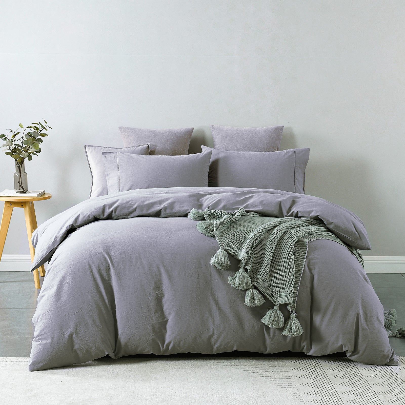 Royal Comfort Vintage Washed 100 % Cotton Quilt Cover Set Queen - Grey