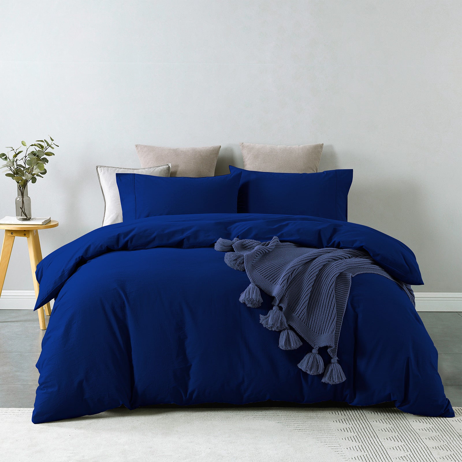 Royal Comfort Vintage Washed 100 % Cotton Quilt Cover Set King - Royal Blue