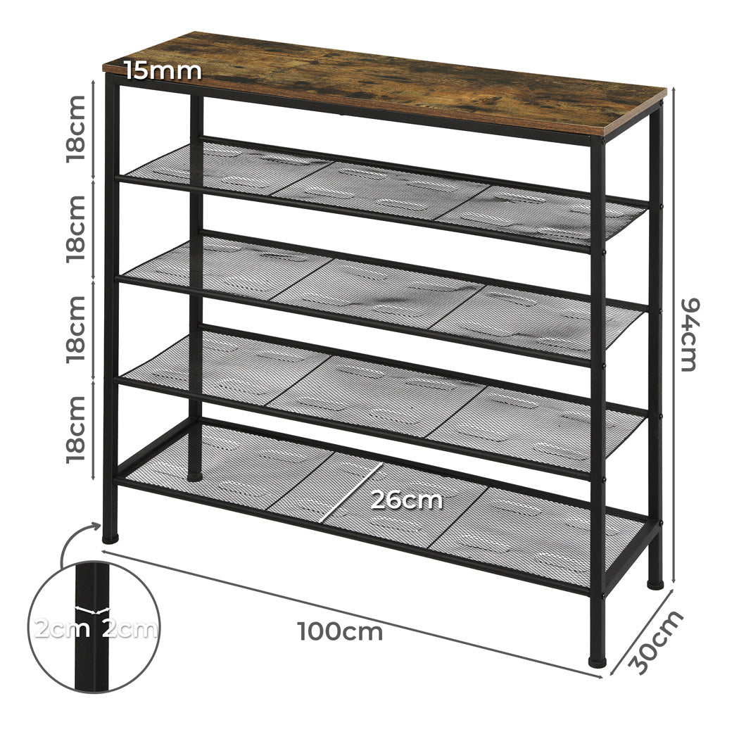 Levede 5-Tier Shoe Rack Storage Cabinet 100cm Wide-1864183516602961922