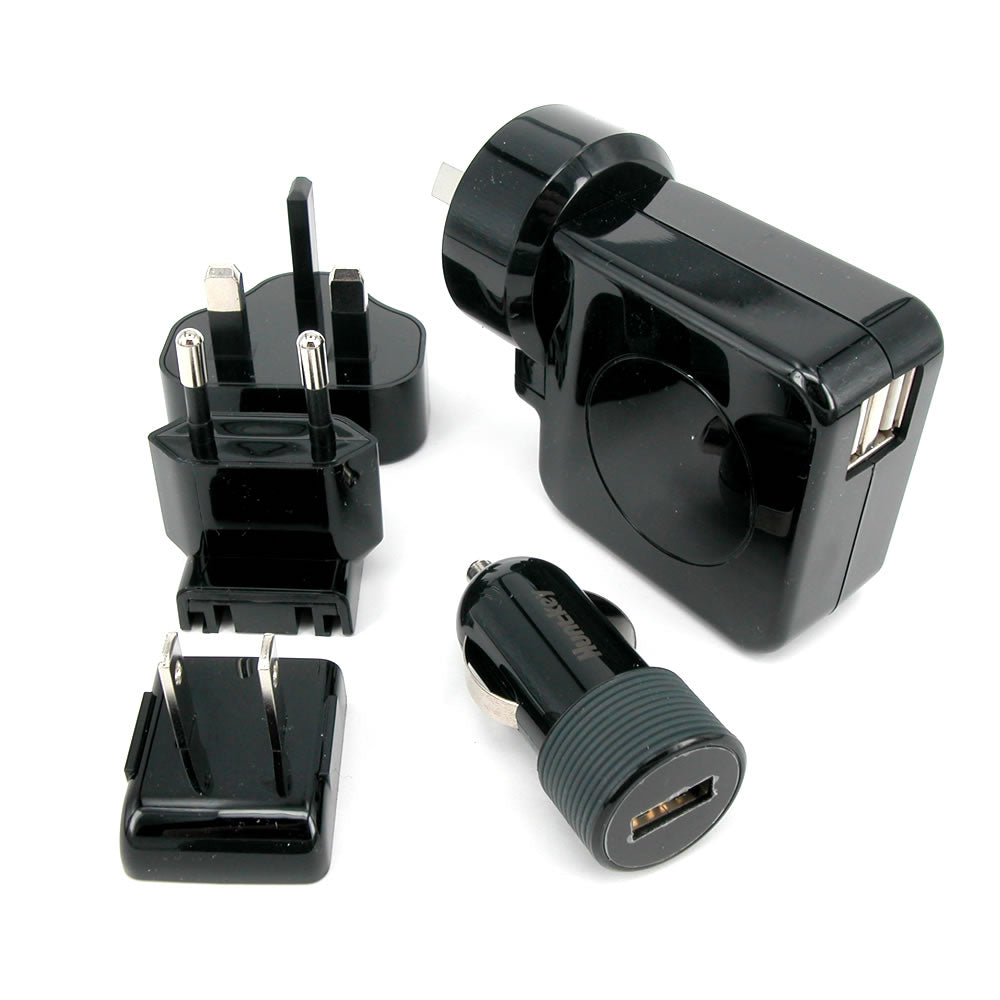 Huntkey TravelMate Dual USB Wall Charger 4.2A AU US UK EU Plugs + Car Charger