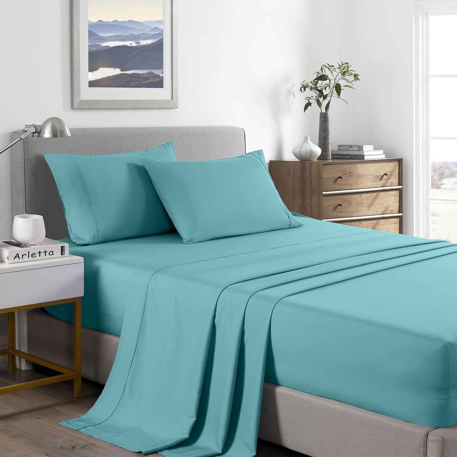Royal Comfort Bamboo Cooling 2000TC Sheet Set - King-Aqua-1902483611794411520