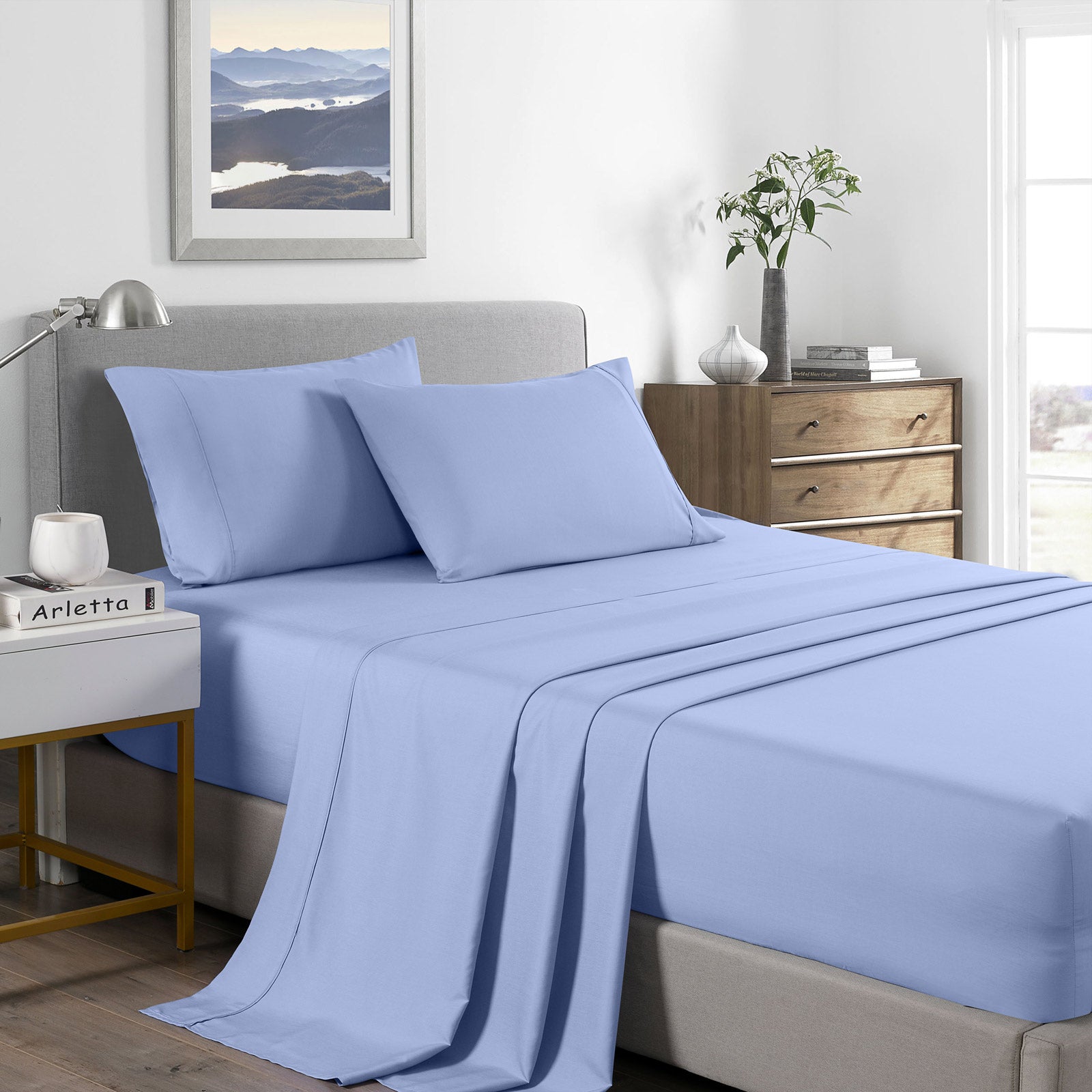 Royal Comfort Bamboo Cooling 2000TC Sheet Set - Single-Light Blue-1899951219632377856