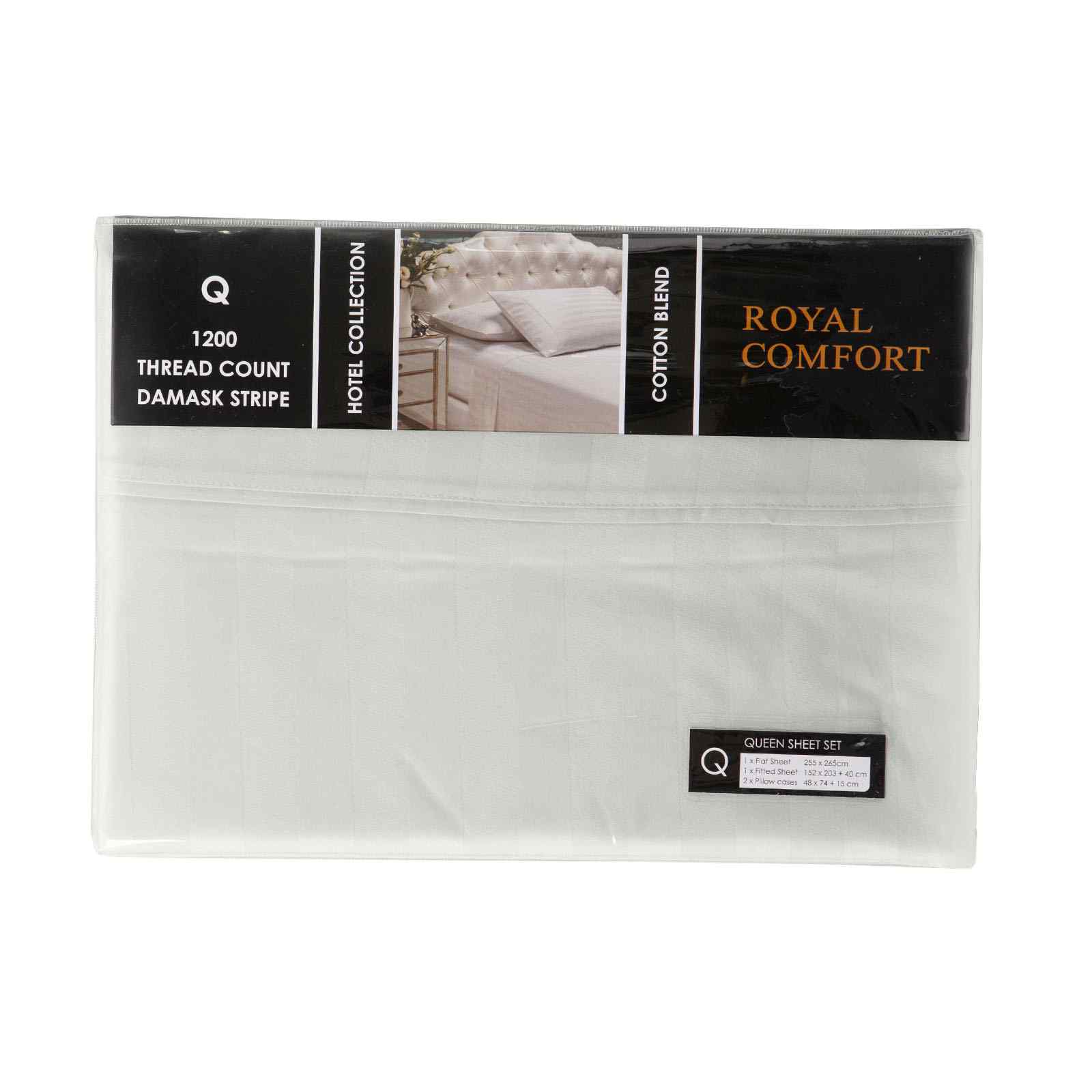 Royal Comfort 1200 Thread count Damask Stripe Cotton Blend sheet sets Queen Silver-1951134866833805314