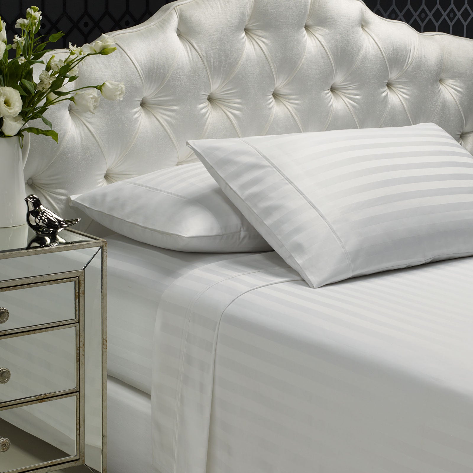 Royal Comfort 1200 Thread count Damask Stripe Cotton Blend sheet sets King White-1899951219976310784