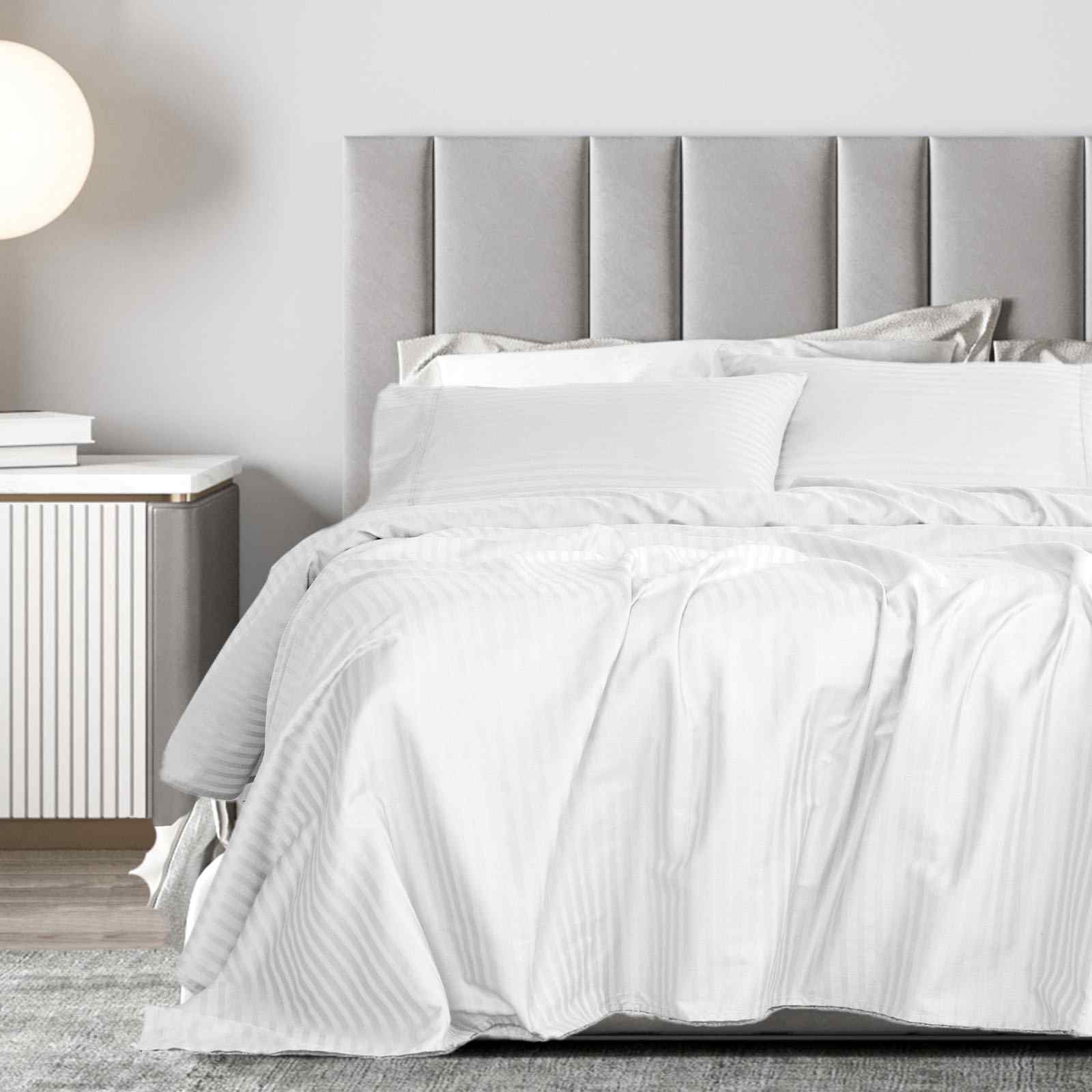 Royal Comfort 1200 Thread count Damask Stripe Cotton Blend sheet sets King White-1899951219976310785