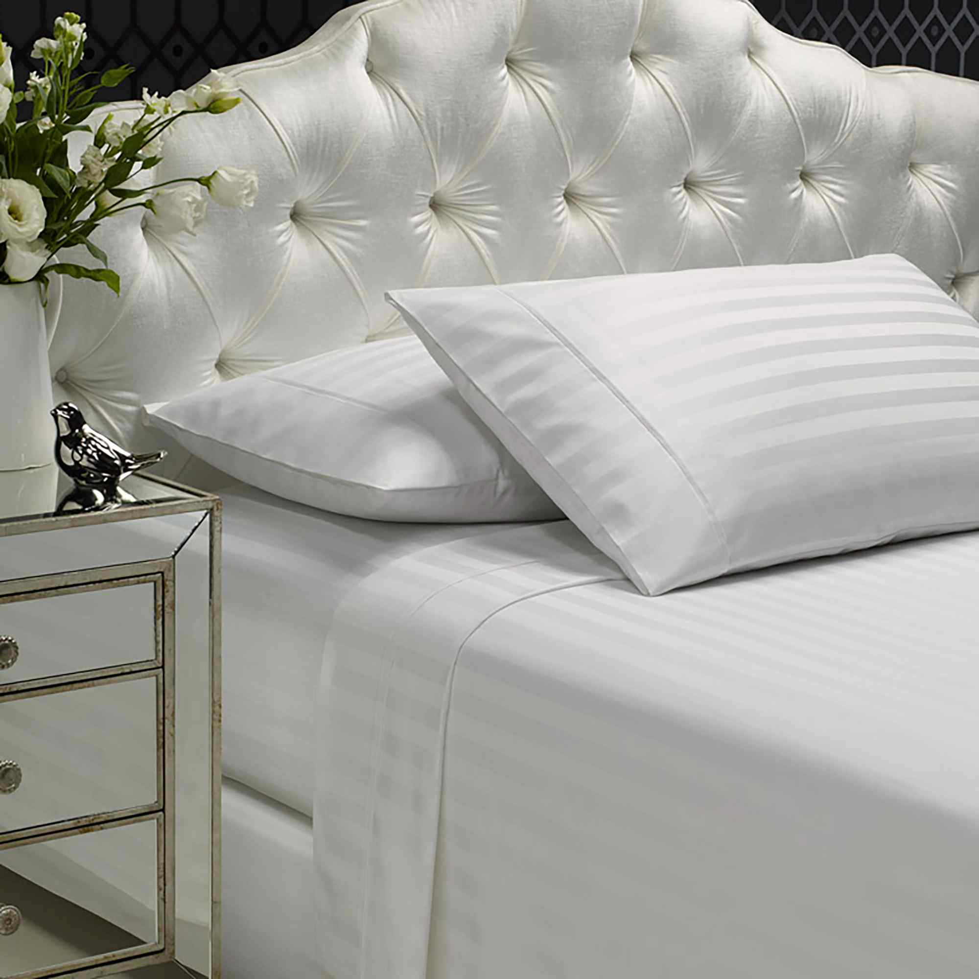 Royal Comfort 1200 Thread count Damask Stripe Cotton Blend sheet sets King White-1899951219976310786