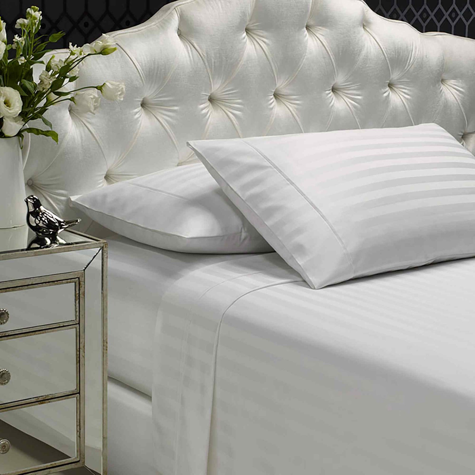 Royal Comfort 1200 Thread count Damask Stripe Cotton Blend sheet sets King White-1899951219976310786