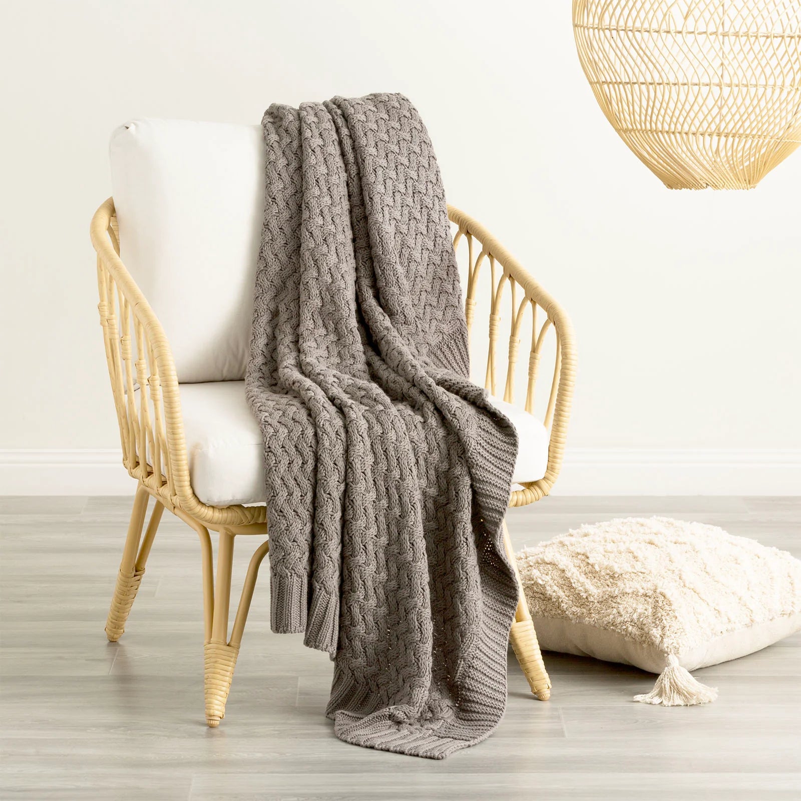 Lenni 100% Cotton Knitted Charcoal Throw by