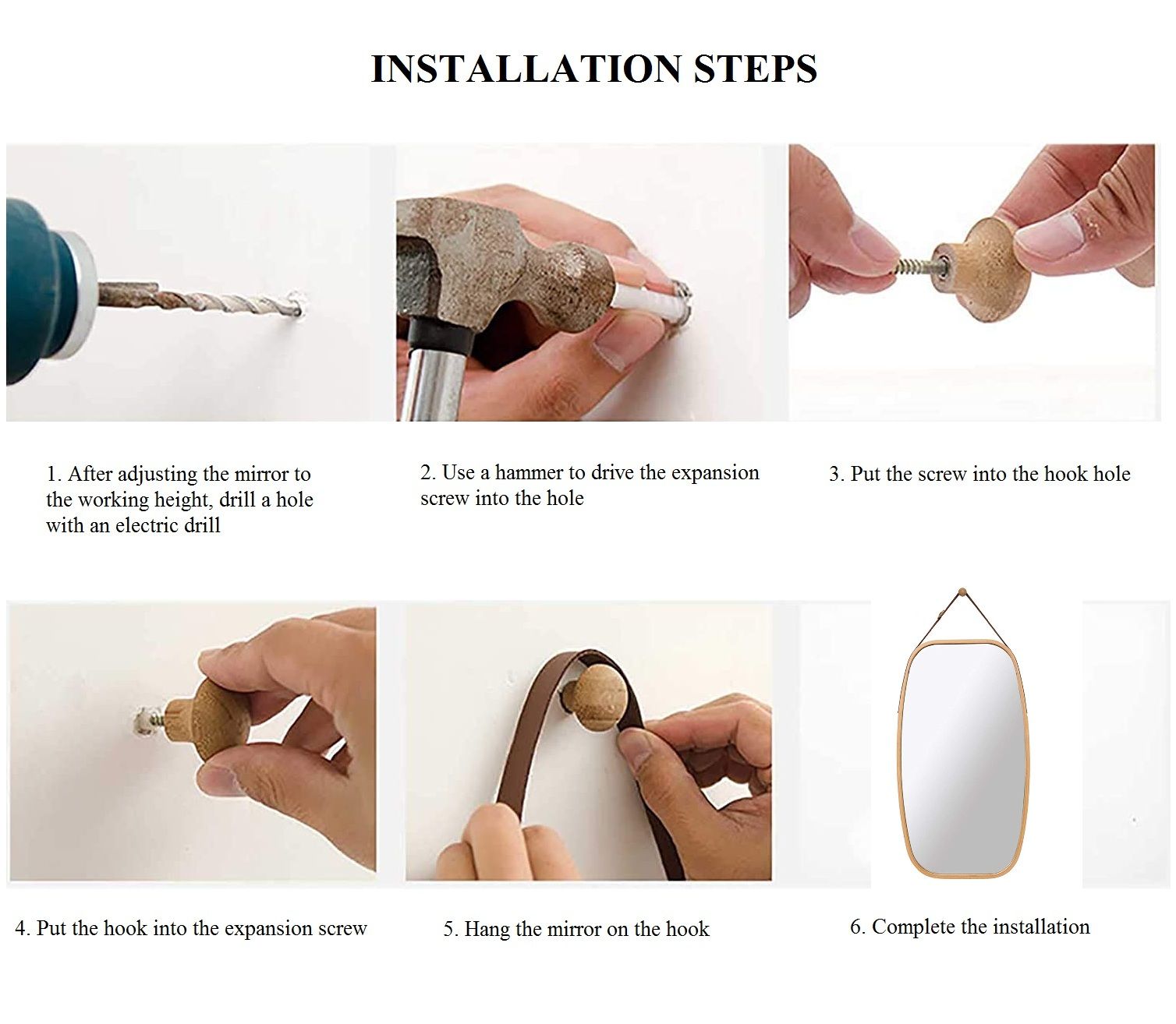 CARLA HOME Hanging Wall Mirror 74x43cm - Solid Bamboo Frame and Adjustable Leather Strap for Bathroom and Bedroom, Vanity Mirror, Makeup Mirror, Face Mirrors, Wall Shelf Mirror (Full Length)-1978962235103514632