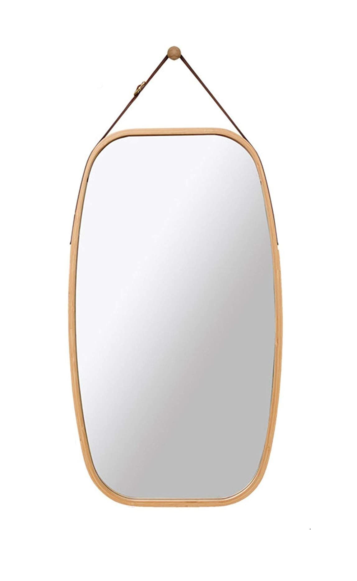 CARLA HOME Hanging Wall Mirror 74x43cm - Solid Bamboo Frame and Adjustable Leather Strap for Bathroom and Bedroom, Vanity Mirror, Makeup Mirror, Face Mirrors, Wall Shelf Mirror (Full Length)-1978962235103514624