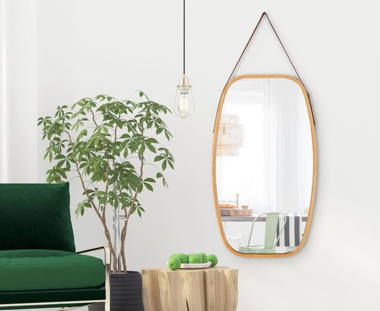 CARLA HOME Hanging Wall Mirror 74x43cm - Solid Bamboo Frame and Adjustable Leather Strap for Bathroom and Bedroom, Vanity Mirror, Makeup Mirror, Face Mirrors, Wall Shelf Mirror (Full Length)-1978962235103514627