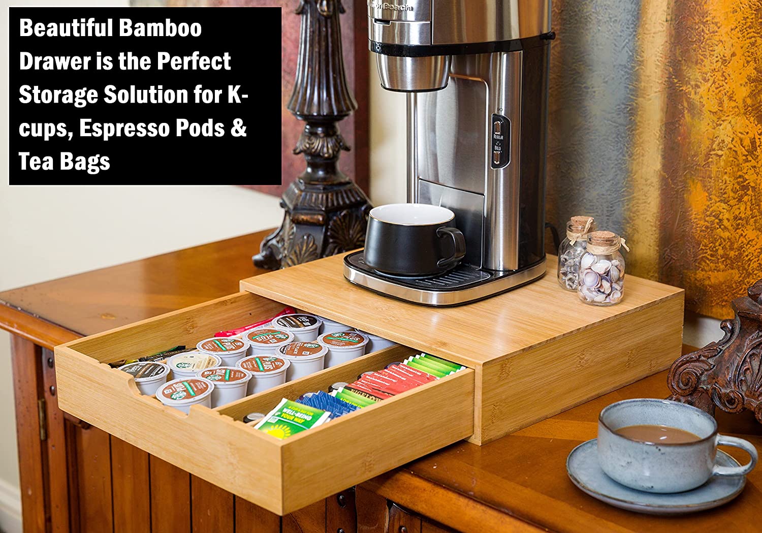 CARLA HOME Bamboo K-Cup Coffee Pod Holder Storage Organizer  for Kitchen, Jewelry and Cosmetic-1992735300081815554