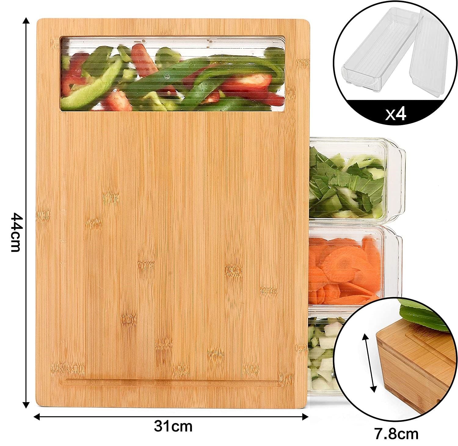 CARLA HOME Large Bamboo Cutting Board and 4 Containers with Mobile Holder gift included for Home Kitchen-1992735302866833411