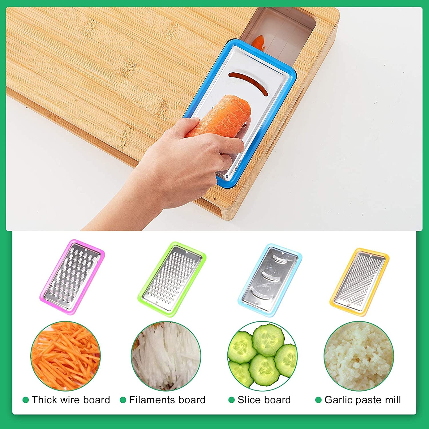 CARLA HOME Large Bamboo Cutting Board and 4 Containers with Mobile Holder gift included for Home Kitchen-1992735302862639109