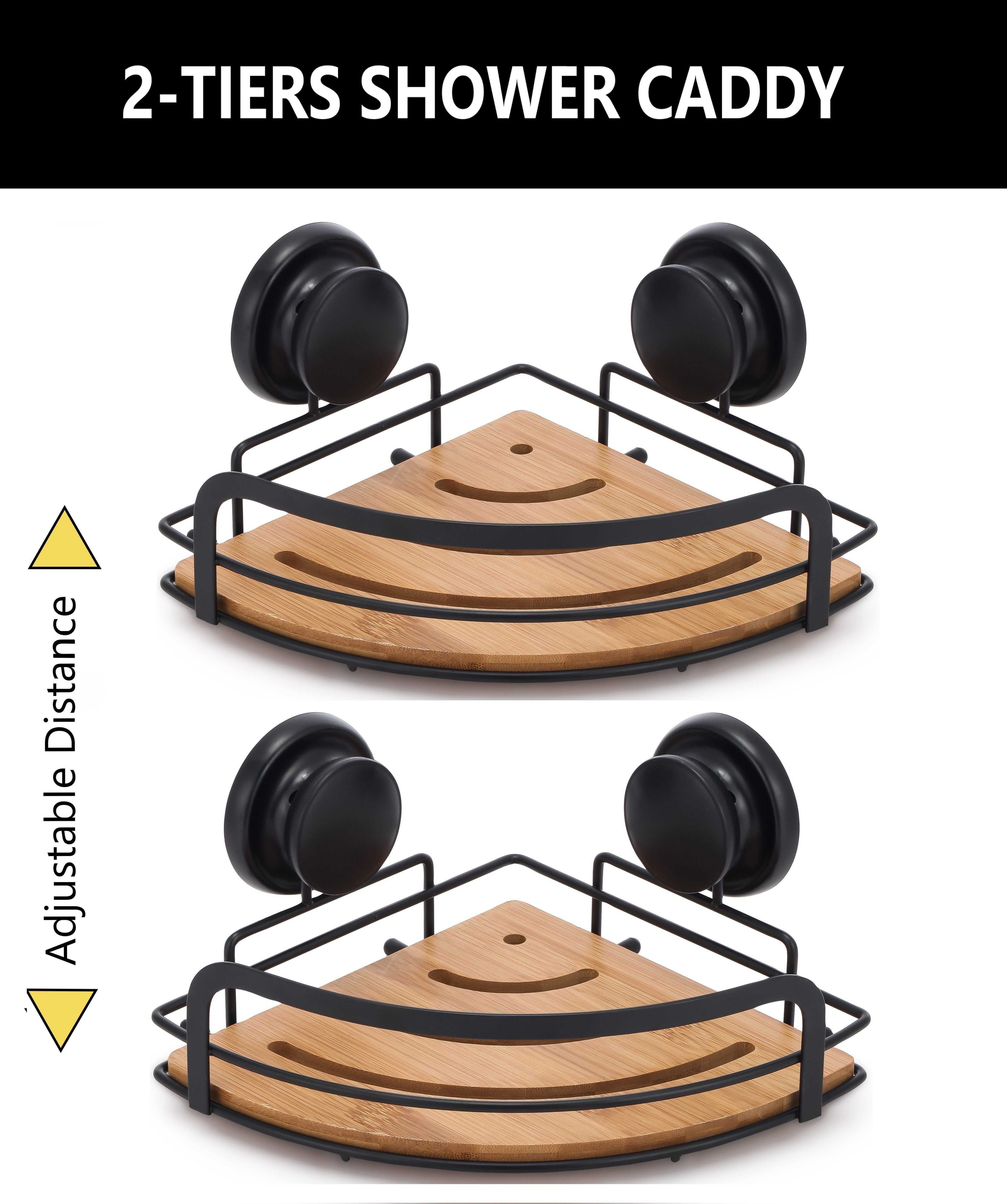 CARLA HOME  2 Pack Round Bamboo Corner Shower Caddy Shelf Basket Rack with Premium Vacuum Suction Cup No-Drilling for Bathroom and Kitchen-1992735302111858690