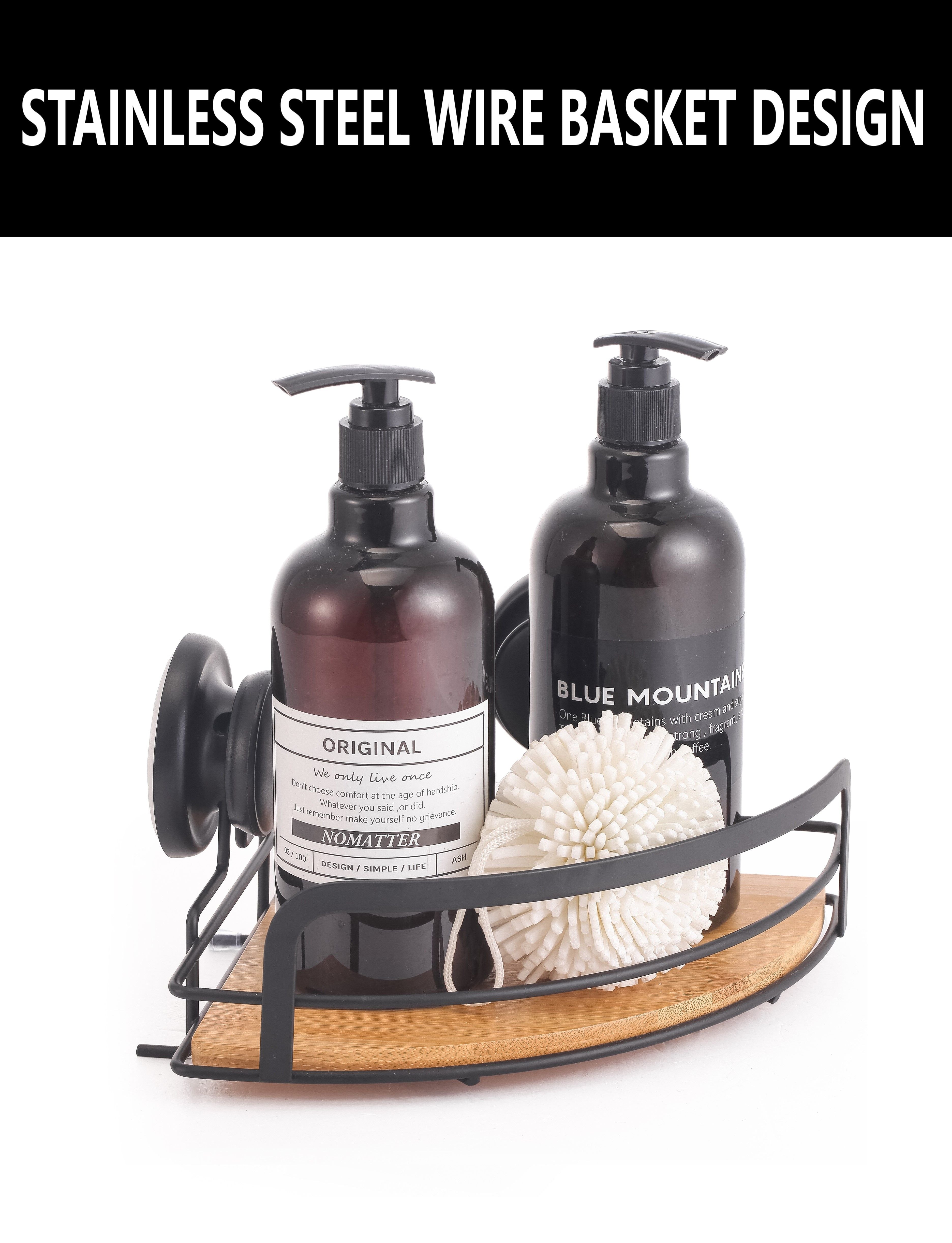 CARLA HOME  2 Pack Round Bamboo Corner Shower Caddy Shelf Basket Rack with Premium Vacuum Suction Cup No-Drilling for Bathroom and Kitchen-1992735302111858691