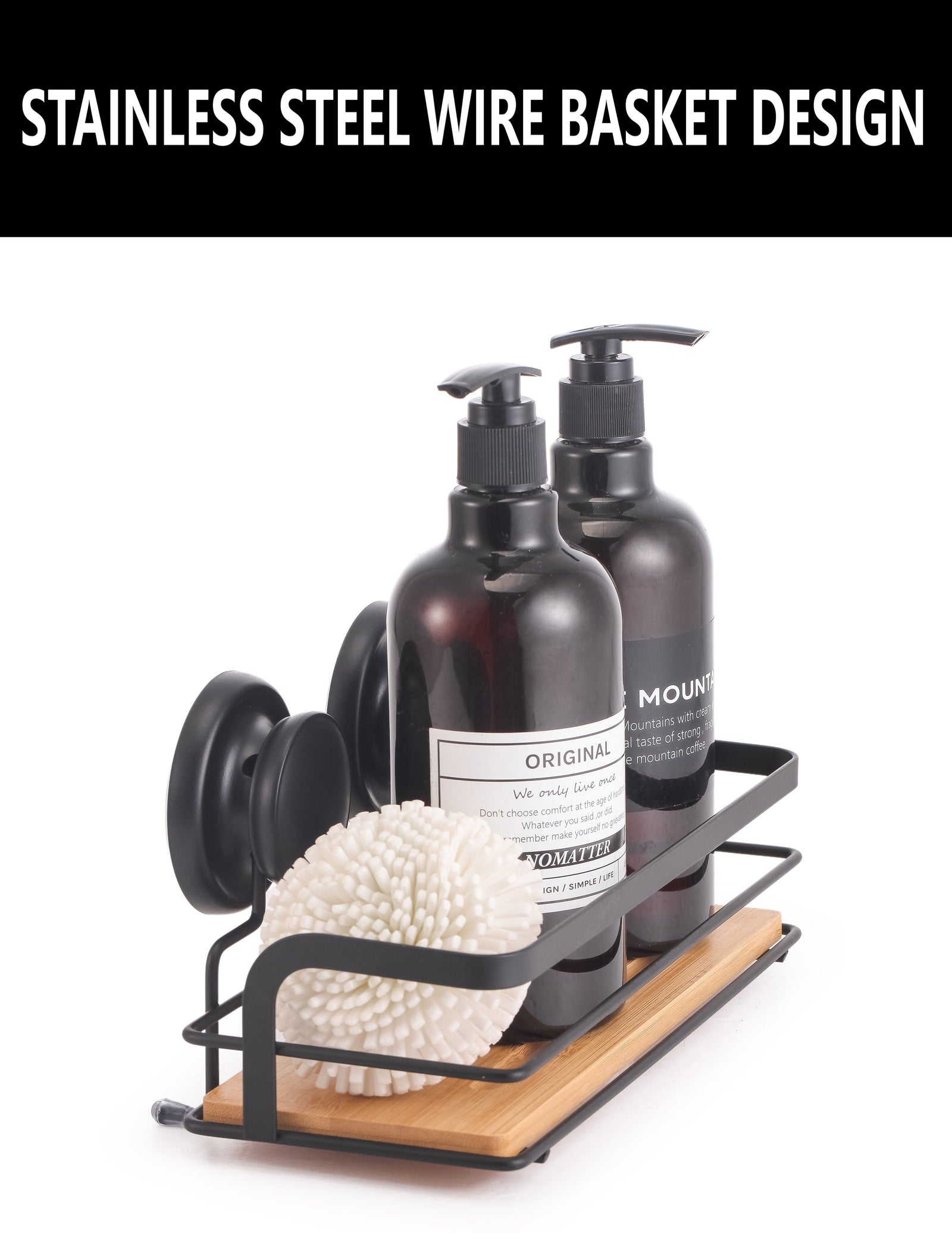 CARLA HOME  2 Pack Rectangular Bamboo Corner Shower Caddy Shelf Basket Rack with Premium Vacuum Suction Cup No-Drilling for Bathroom and Kitchen-1992735301767925764