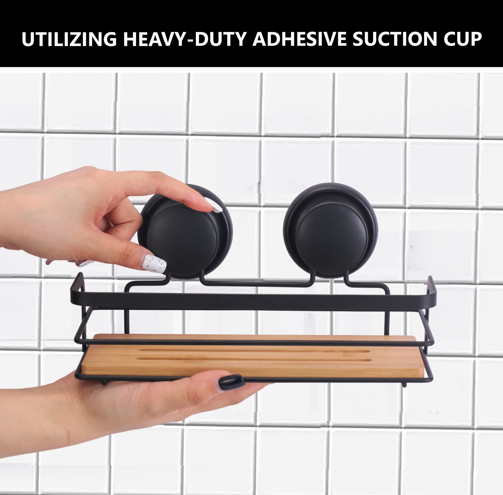 CARLA HOME  2 Pack Rectangular Bamboo Corner Shower Caddy Shelf Basket Rack with Premium Vacuum Suction Cup No-Drilling for Bathroom and Kitchen-1992735301767925765