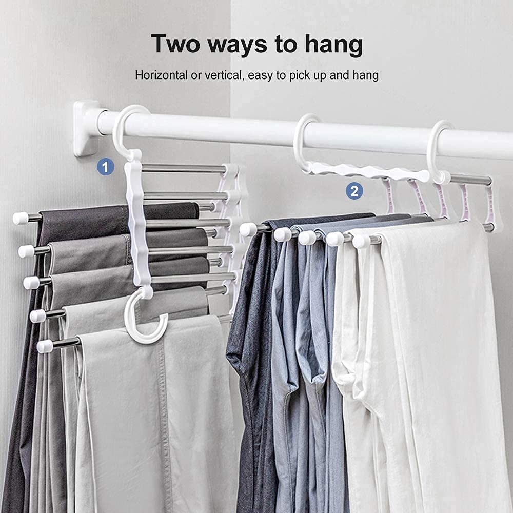 CARLA HOME  2 Pack Stainless Steel Adjustable 5 in 1 Pants Hangers Non-Slip Space Saving for Home Storage-1992735284936183811