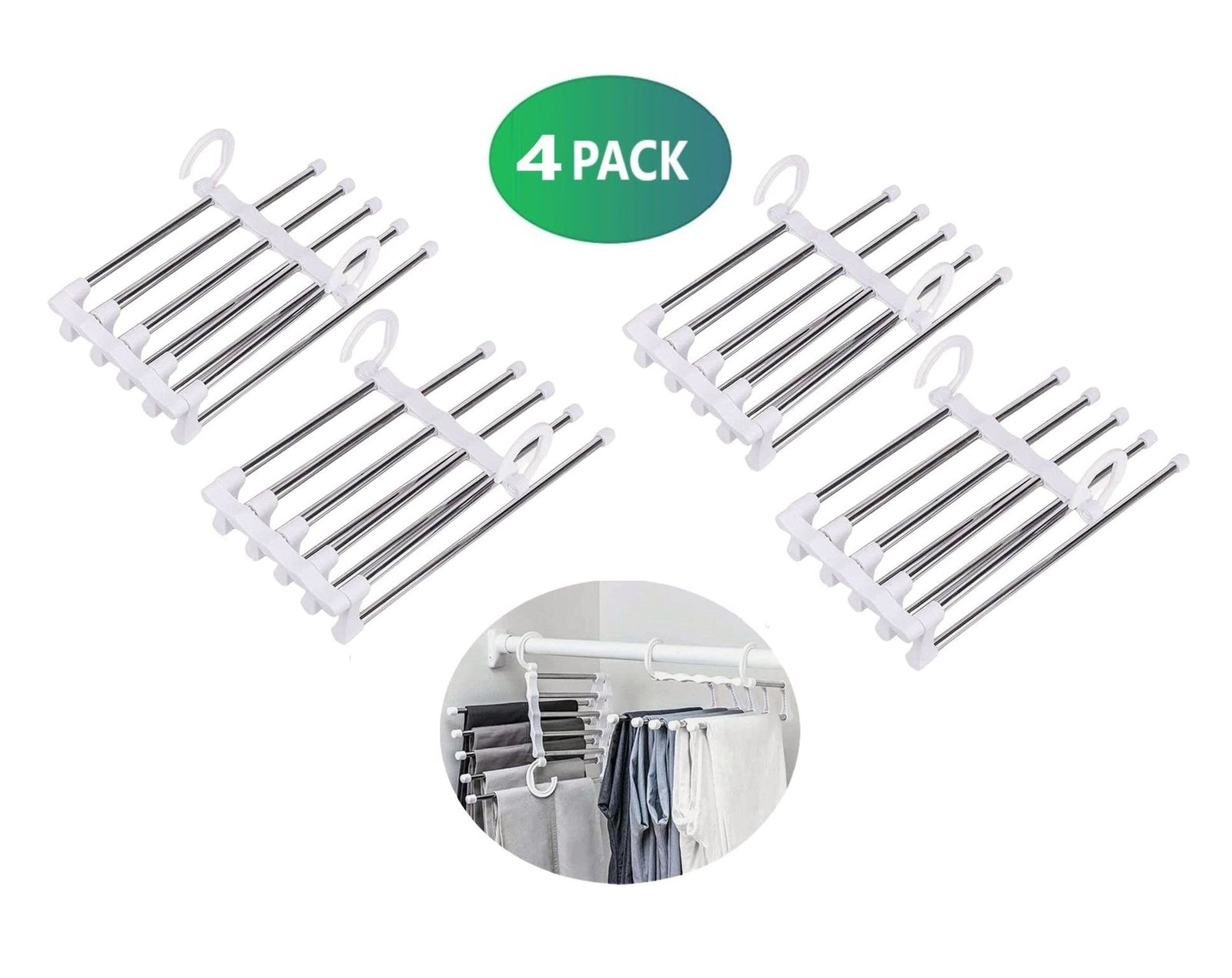 4 Pack Stainless Steel Adjustable 5 in 1 Pants Hangers Non-Slip Space Saving for Home Storage-1978962243320156161