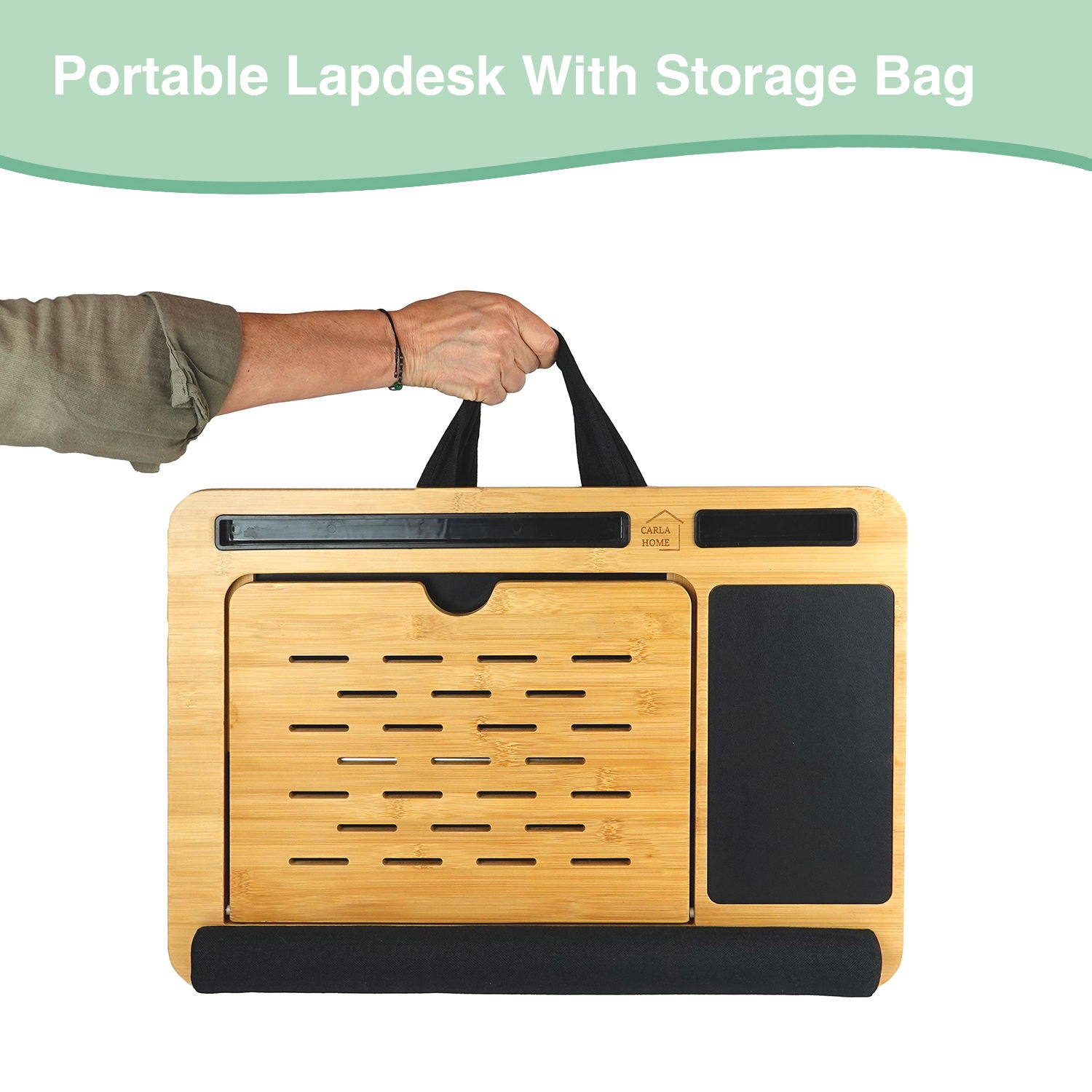 CARLA HOME Bamboo Laptop Lap Desk with Cushion, Angle Adjustable and Sleeve Case Bag for Office and Home-1992735289684135939