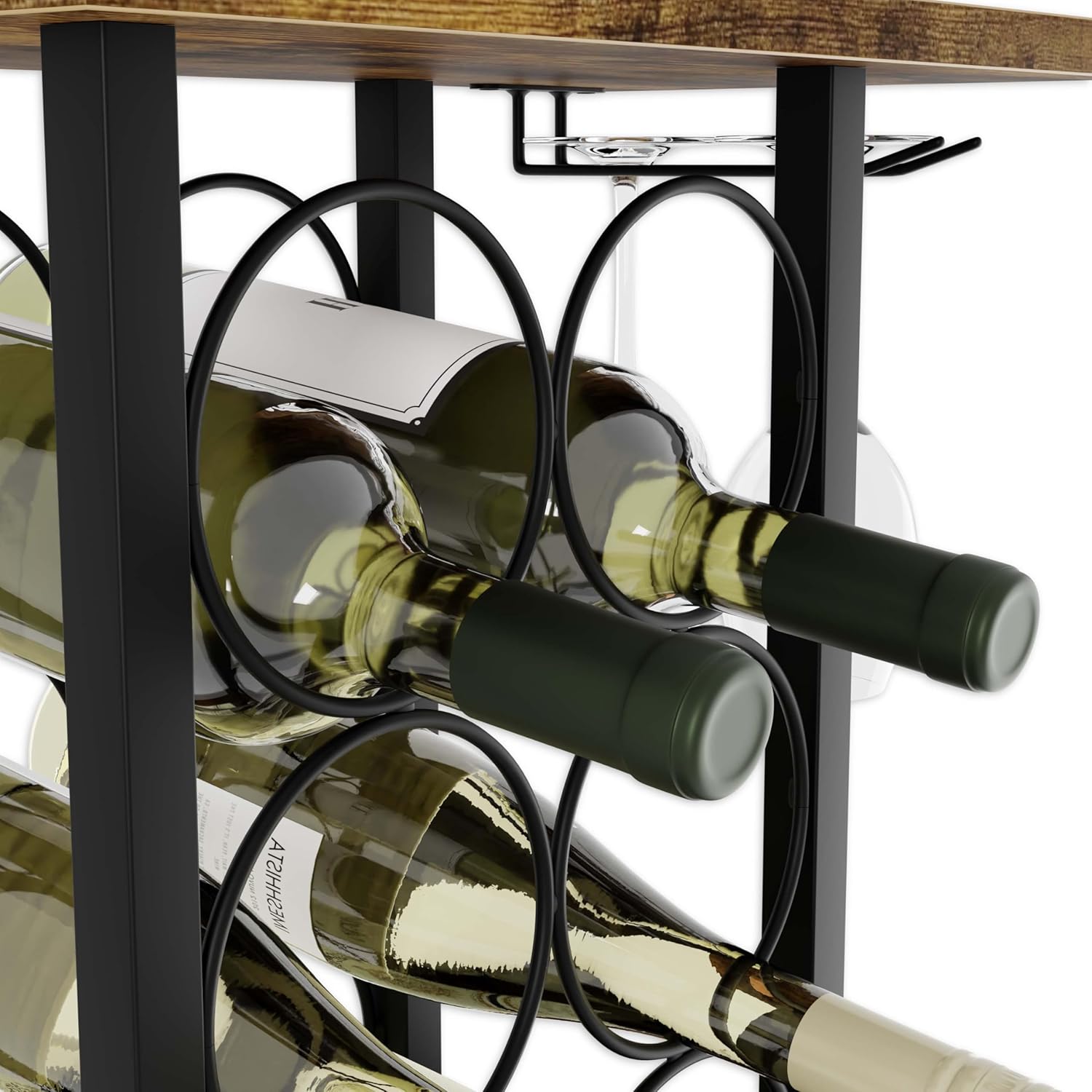 CARLA HOME Wine Rack Countertop Wooden & Metal Holder for 6 Bottles & 2 Glasses-1992735291244417028