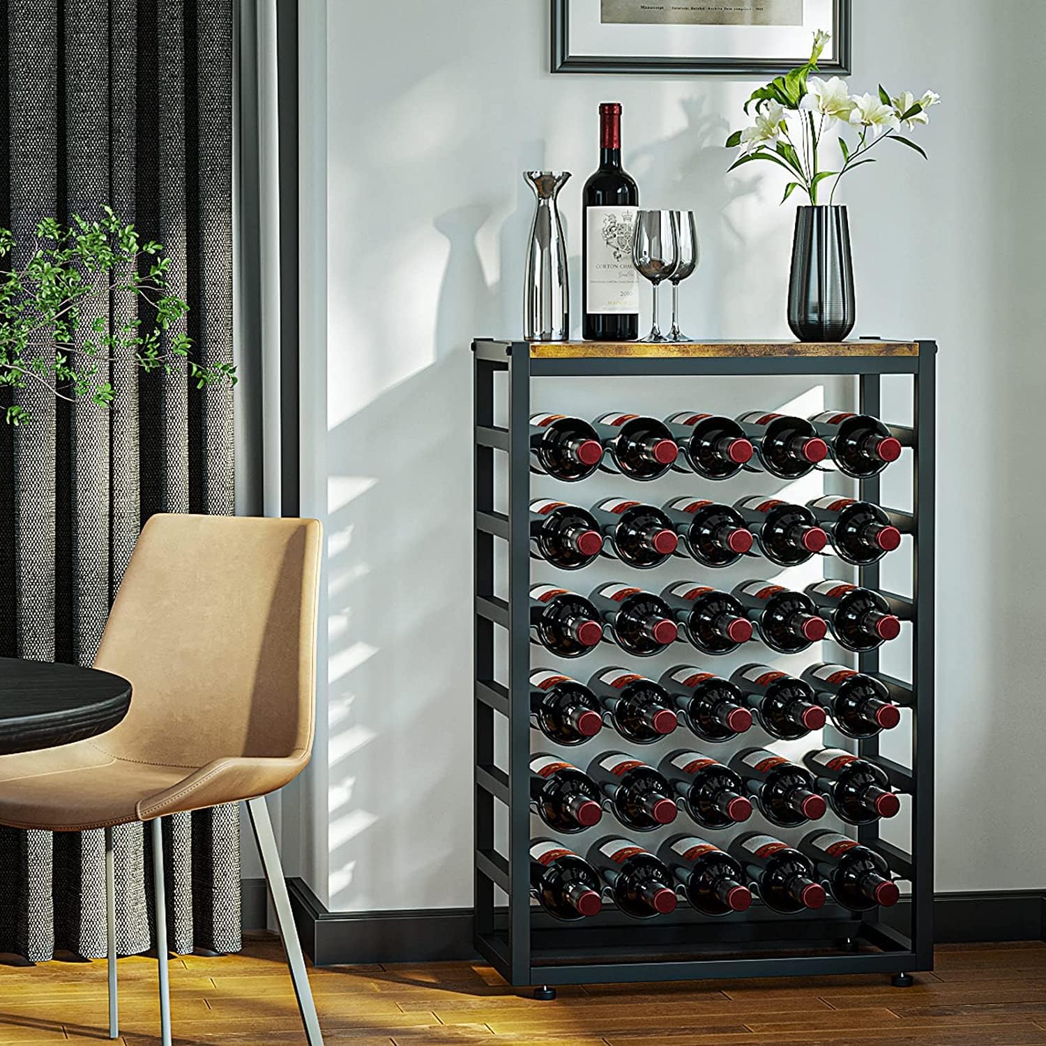 CARLA HOME 6-Tier Freestanding Wine Rack for 30 Bottles with Wood Countertop and Sturdy Metal Frame-1992735287175942145