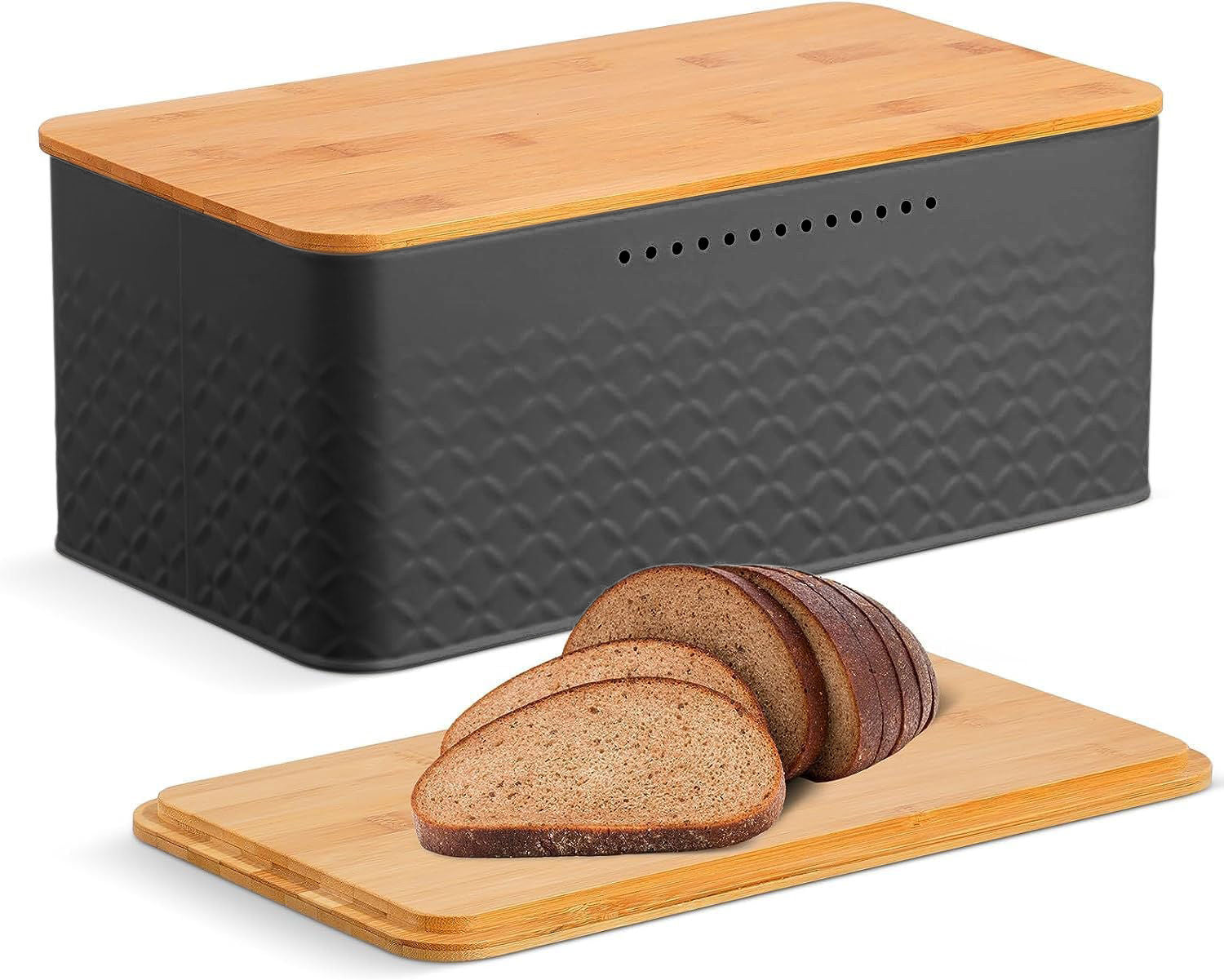 CARLA HOME Bread Bin with Bamboo Lid used as Chopping Board for Kitchen Countertop-1992735287352102912
