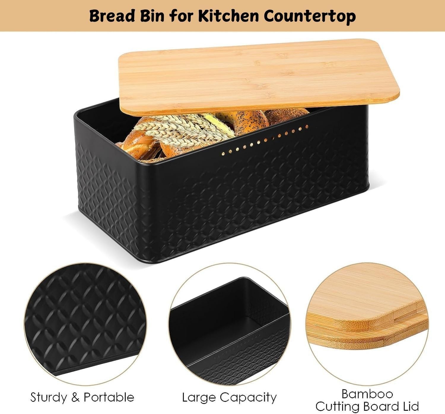CARLA HOME Bread Bin with Bamboo Lid used as Chopping Board for Kitchen Countertop-1992735287352102913