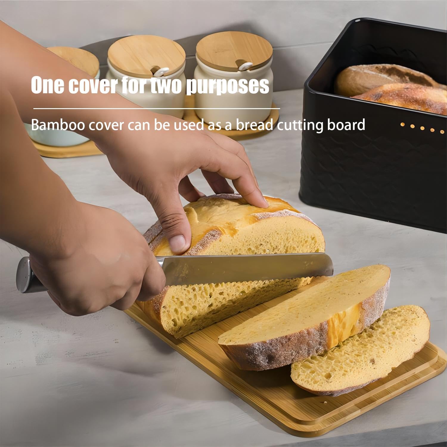 CARLA HOME Bread Bin with Bamboo Lid used as Chopping Board for Kitchen Countertop-1992735287352102914