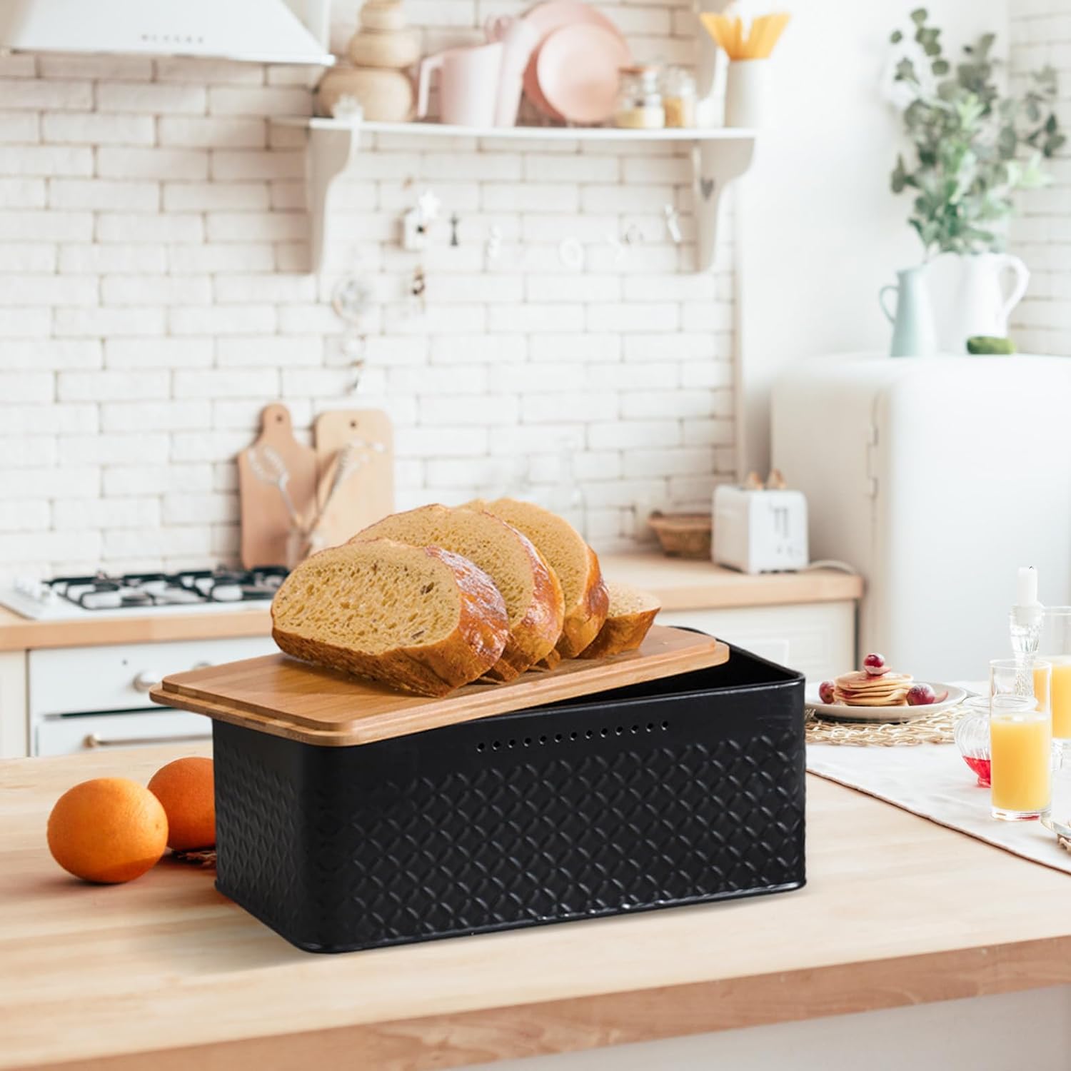 CARLA HOME Bread Bin with Bamboo Lid used as Chopping Board for Kitchen Countertop-1992735287352102916