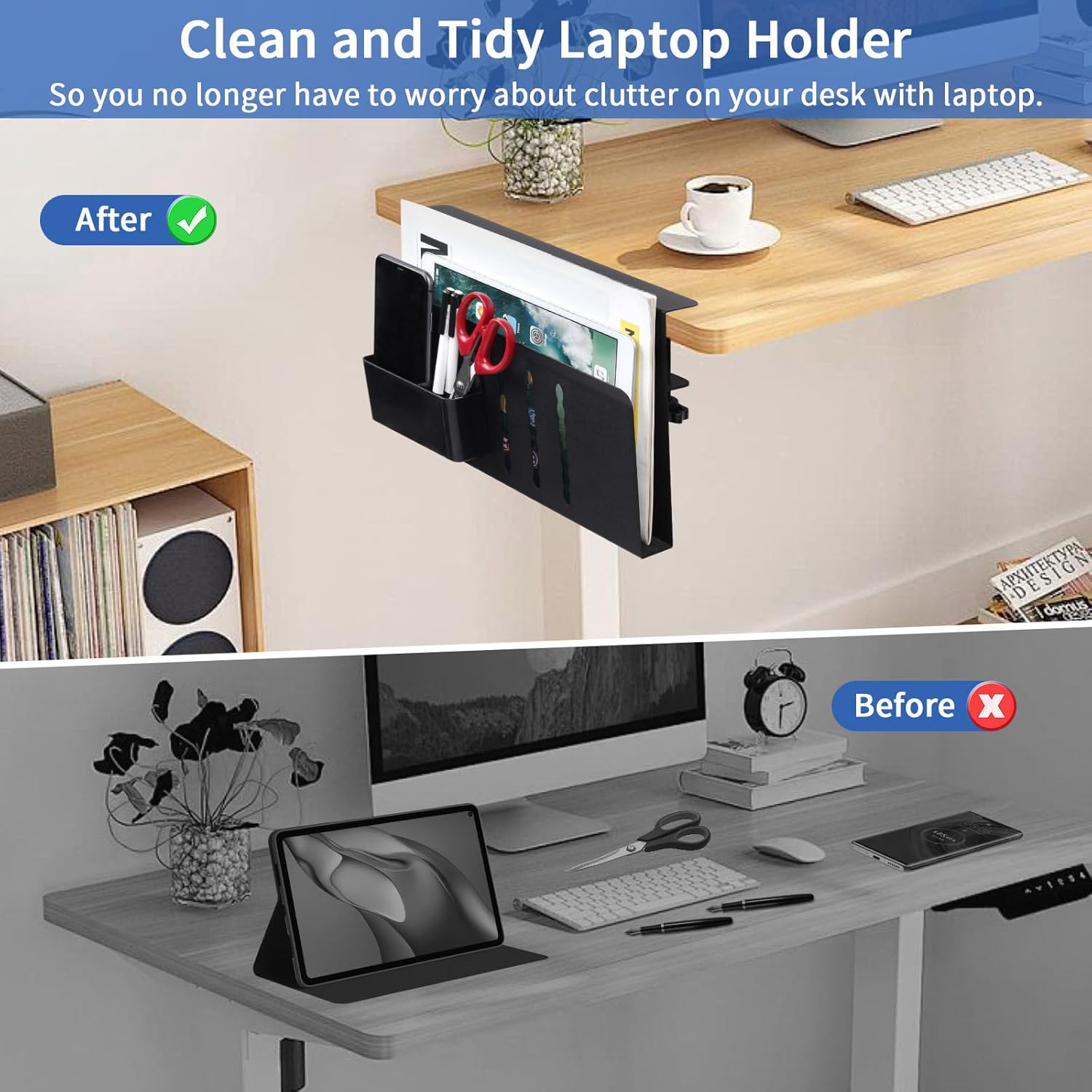 CARLA HOME Under Desk Side Laptop Holder Storage with No Drill Cable Management Tray and Pen Storage for Office and Home-1992735297477152772