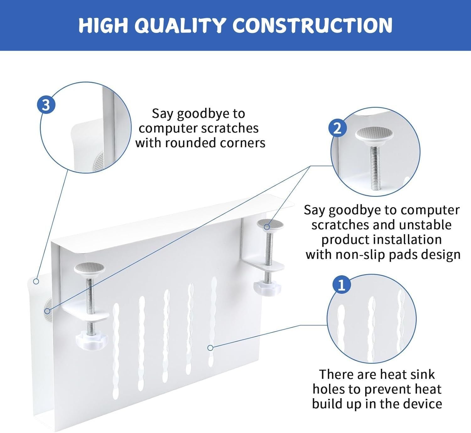 CARLA HOME Under Desk Side Laptop Holder Storage with No Drill Cable Management Tray and Pen Storage for Office and Home-1992735296592154629