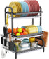 CARLA HOME Dish Drying Rack 3 Tier Large Capacity Kitchen Storage with Utensil and Cutting Board Holder-1992735288283238400