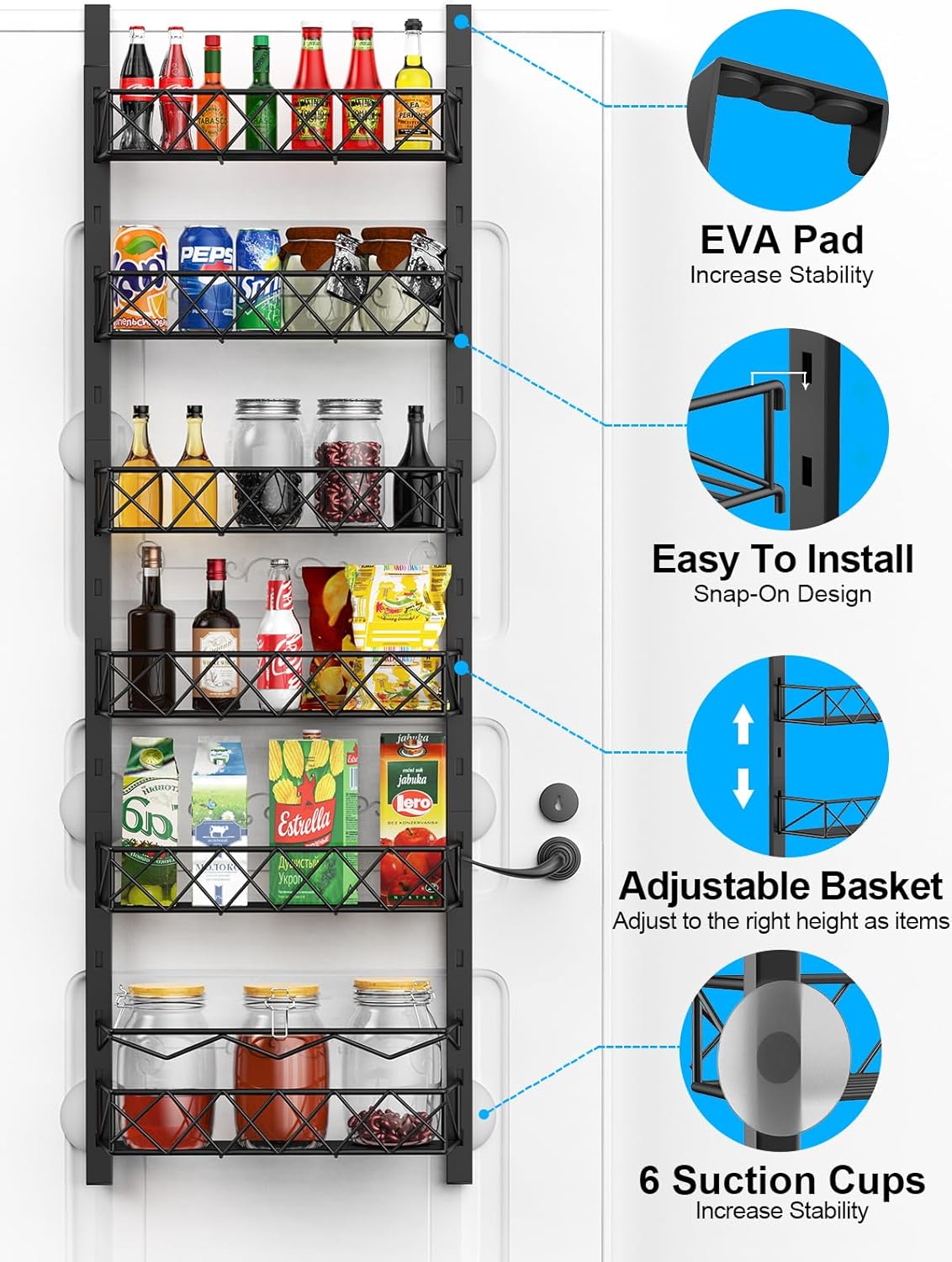 CARLA HOME 6 Tier Adjustable Baskets Over Door Pantry Organiser for Home Kitchen-1992735300773875714