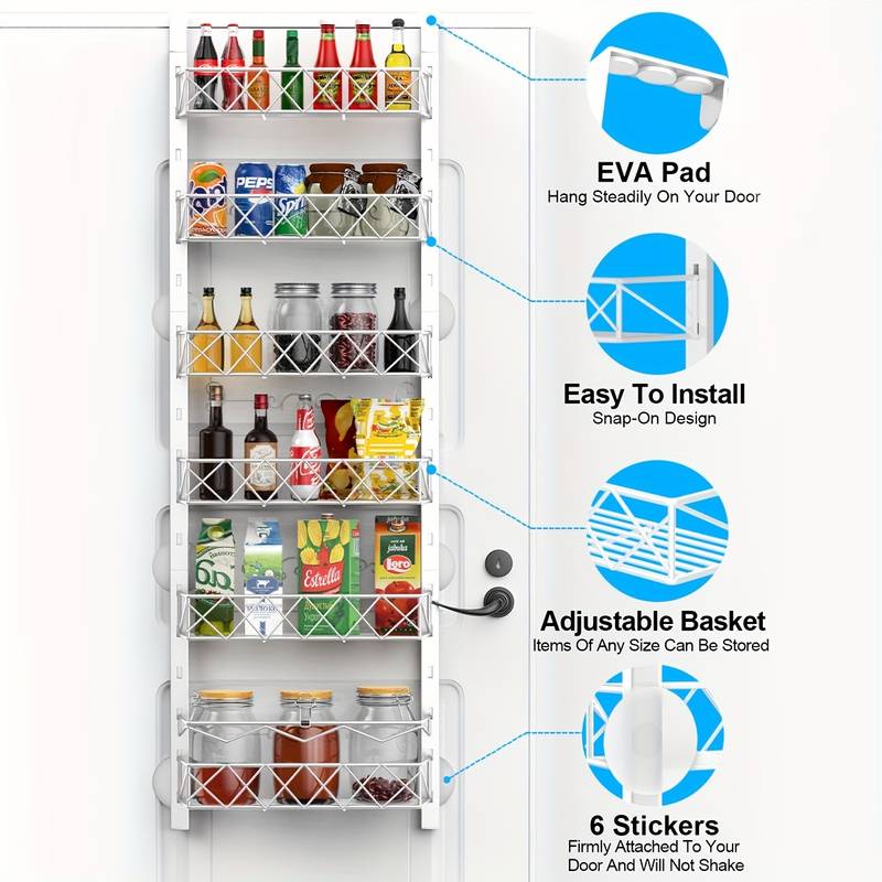 CARLA HOME 6 Tier Adjustable Baskets Over Door Pantry Organiser for Home Kitchen-1992735283900190722