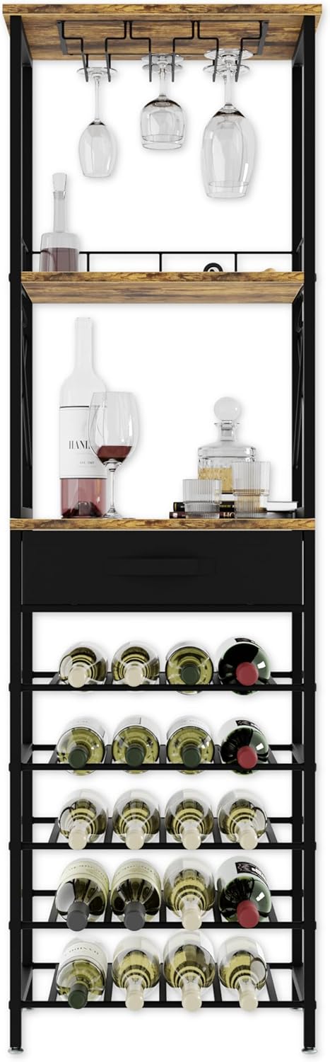 CARLA HOME Freestanding Wine Rack for 20 Bottles with Wood Countertop and Sturdy Metal Frame-1992735288069328900