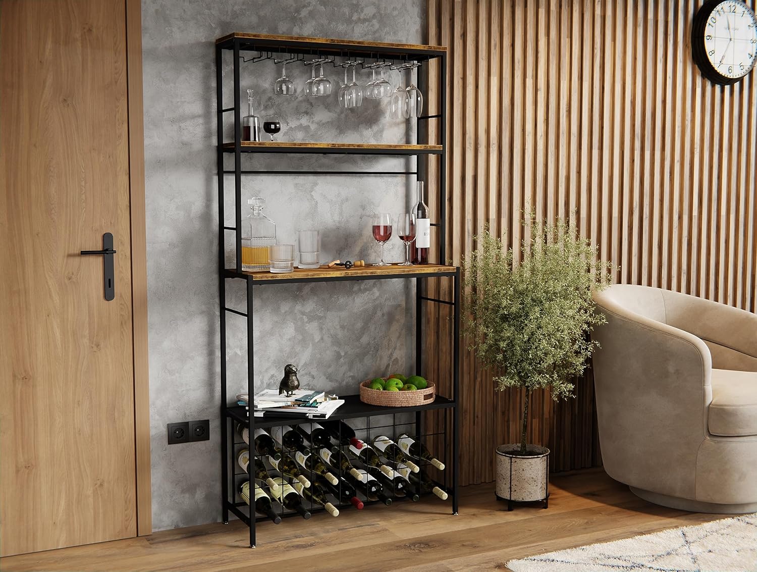 CARLA HOME Large Wine Rack for 20 Bottles with Wood Countertop and Sturdy Metal Frame-1992735289159847938
